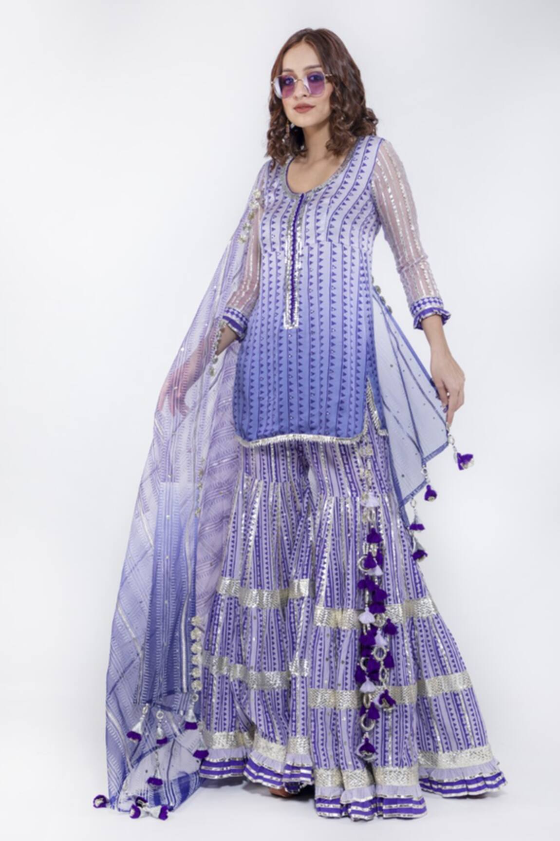 Maayera Jaipur Geometric Embroidered Kurta Sharara Set