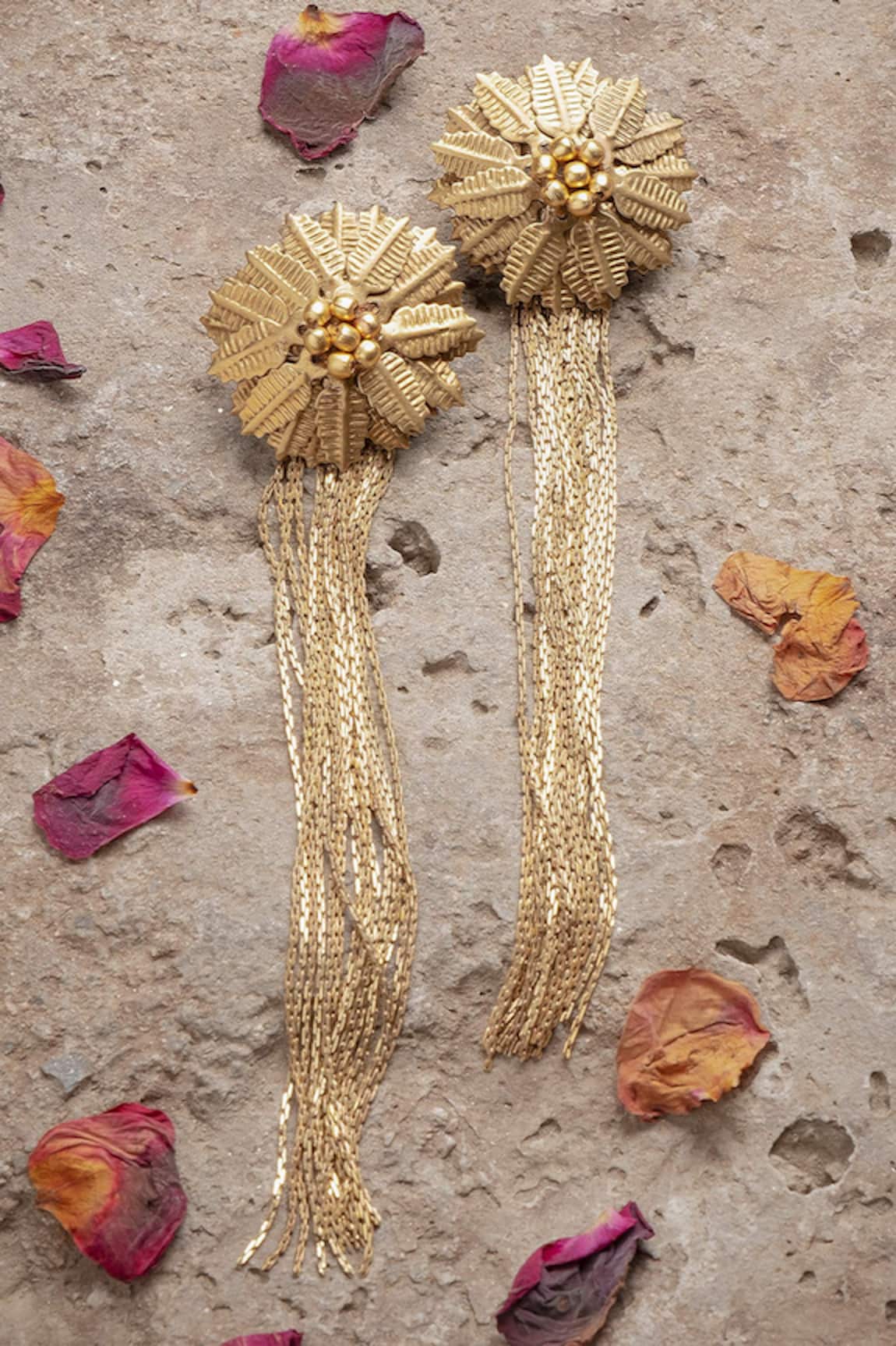 House Of Tuhina Floral Fringe Long Earrings