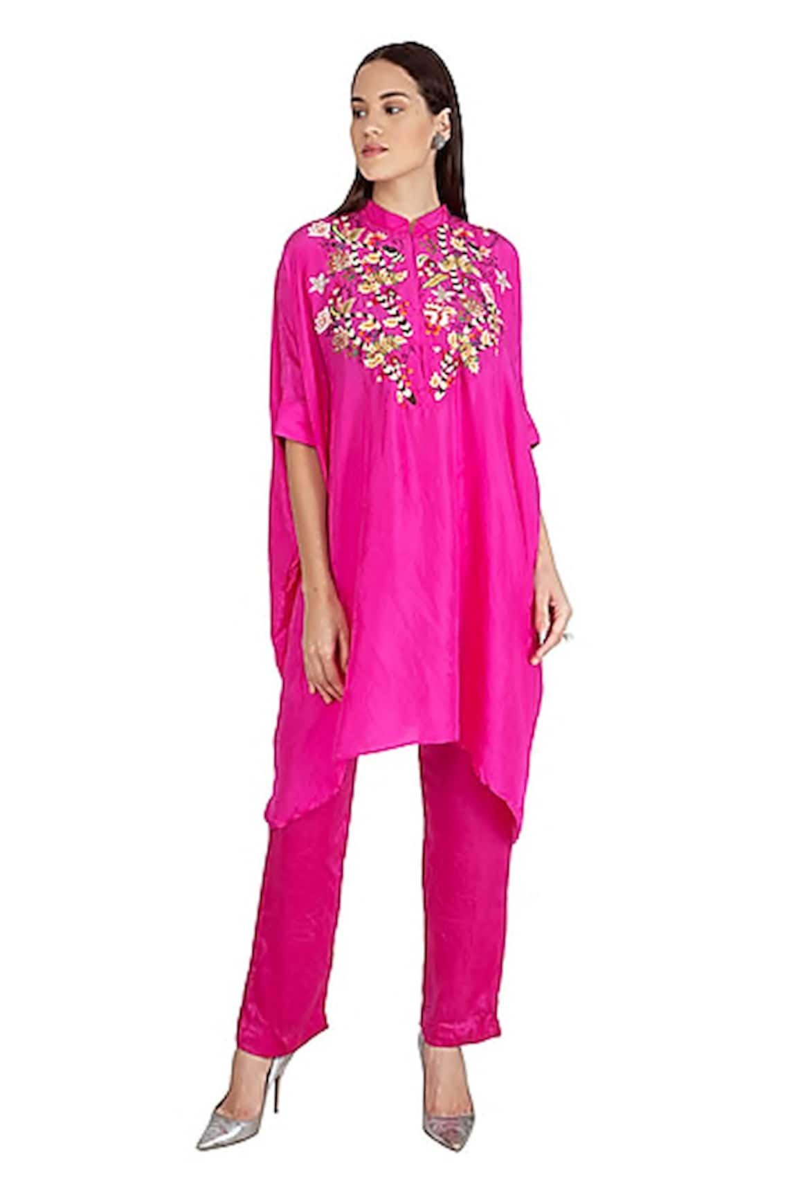 Nineteen89 Silk Embroidered Kaftan Pant Set