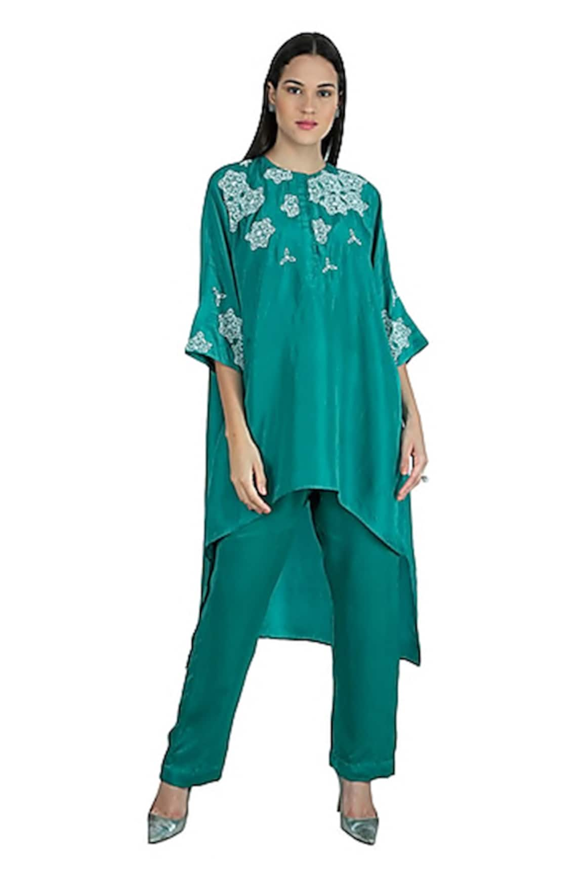 Nineteen89 Silk Embroidered Kaftan Pant Set