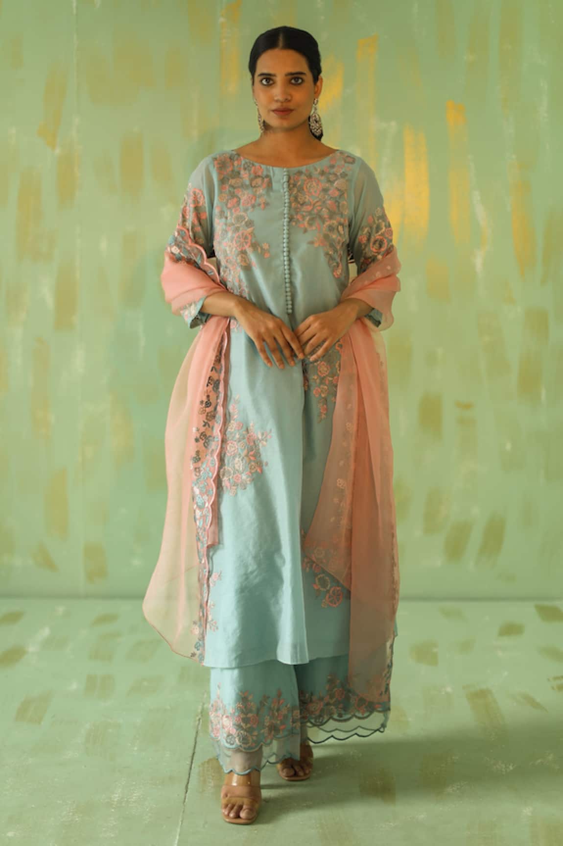 Pouli Pret Chanderi Floral Embroidered Kurta Set 