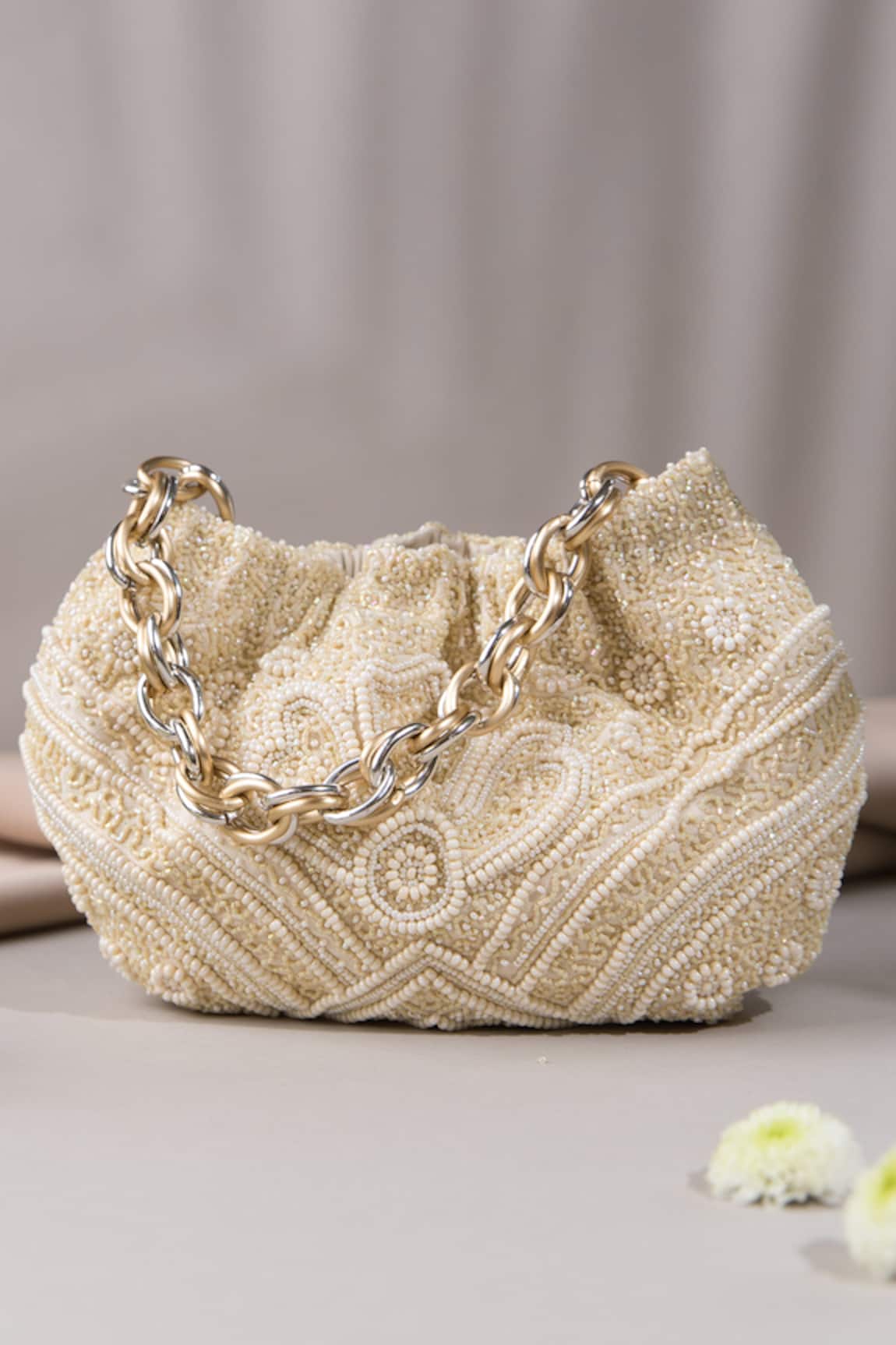 The Leather Garden Bead Embellished Handbag