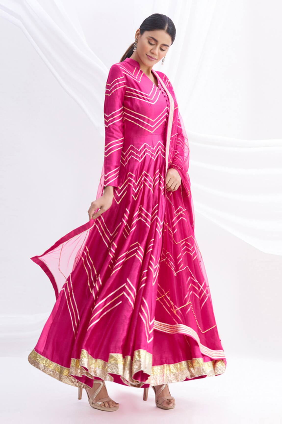 Nachiket Barve Embroidered Silk Chanderi Anarkali Set