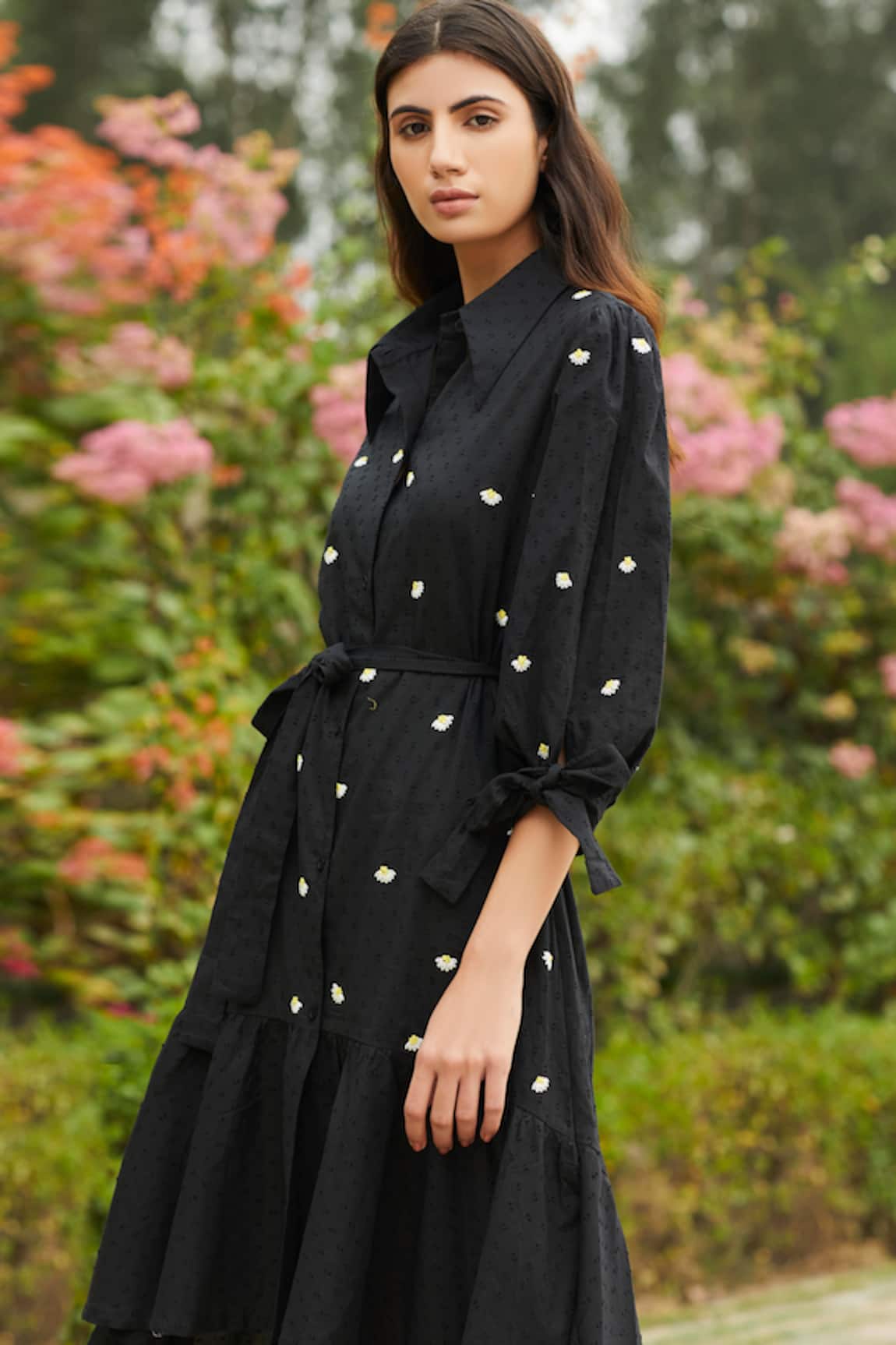 Meadow Asymmetric Embroidered Shirt Dress