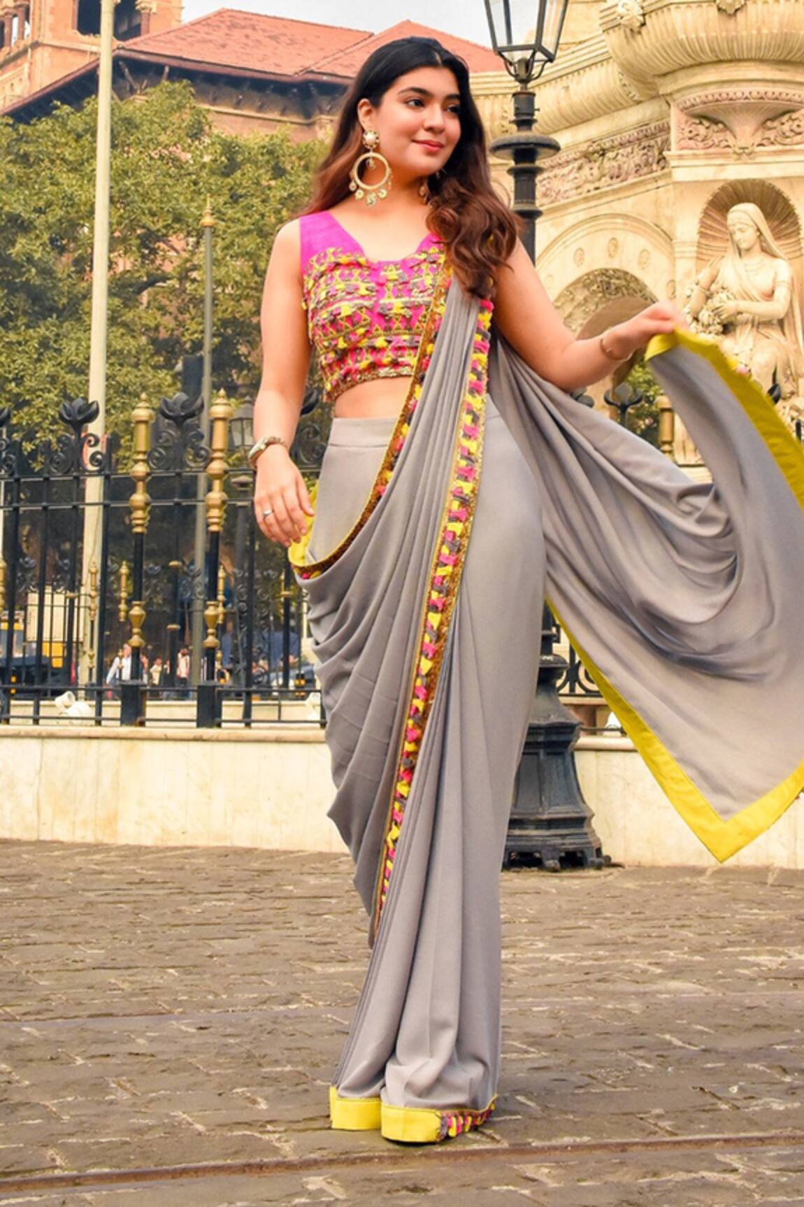 Nitara Dhanraj Label Pre-Draped Saree With Blouse 