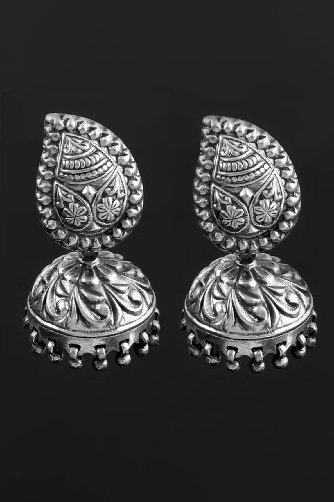 Noor Oxidized Tear Drop Motif Jhumkas 