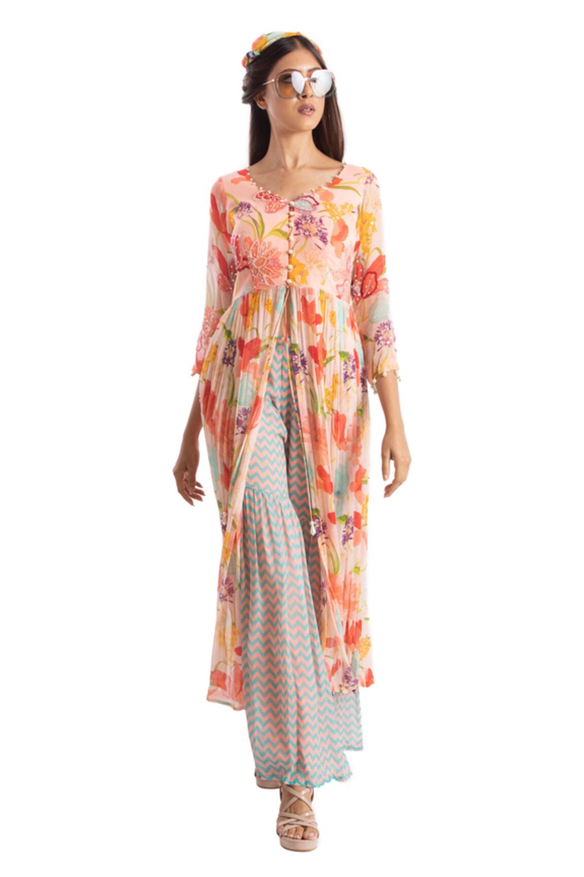 Seams Pret And Couture Petal Print Tunic & Sharara Set