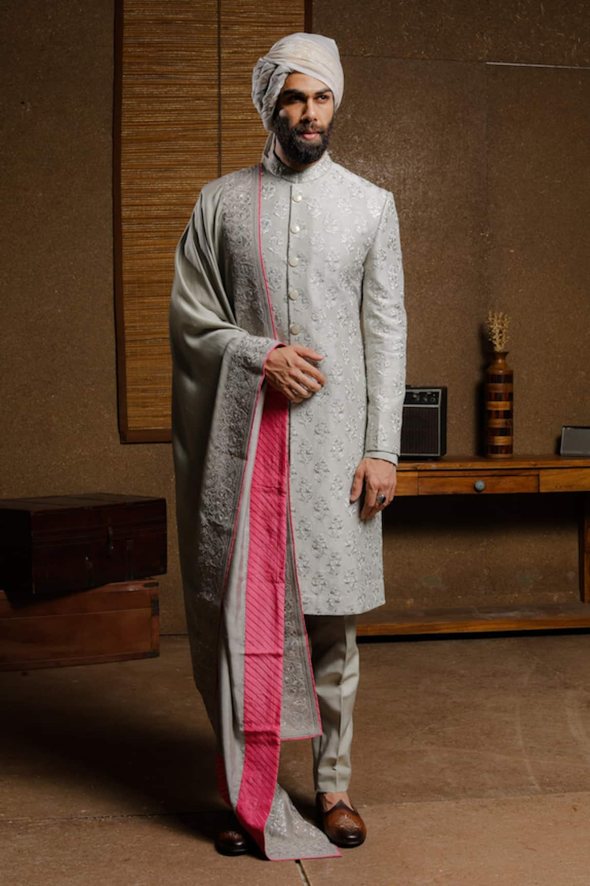 Punit Arora Silk Floral Embroidered Sherwani Set