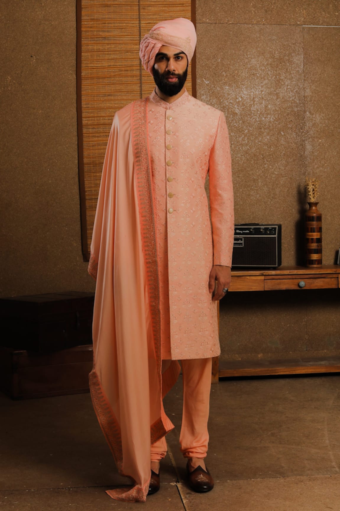 Punit Arora Band Collar Embroidered Sherwani Set