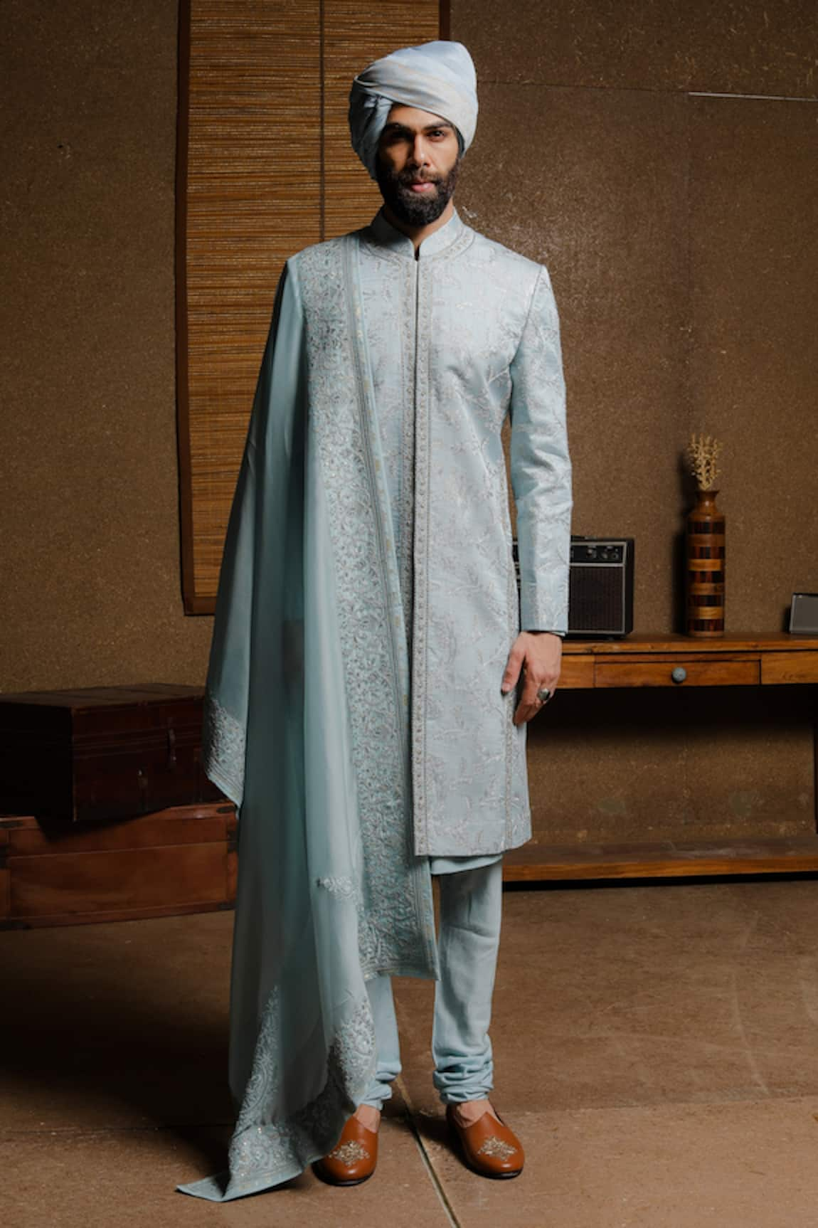 Punit Arora Floral Thread Embroidered Sherwani Set