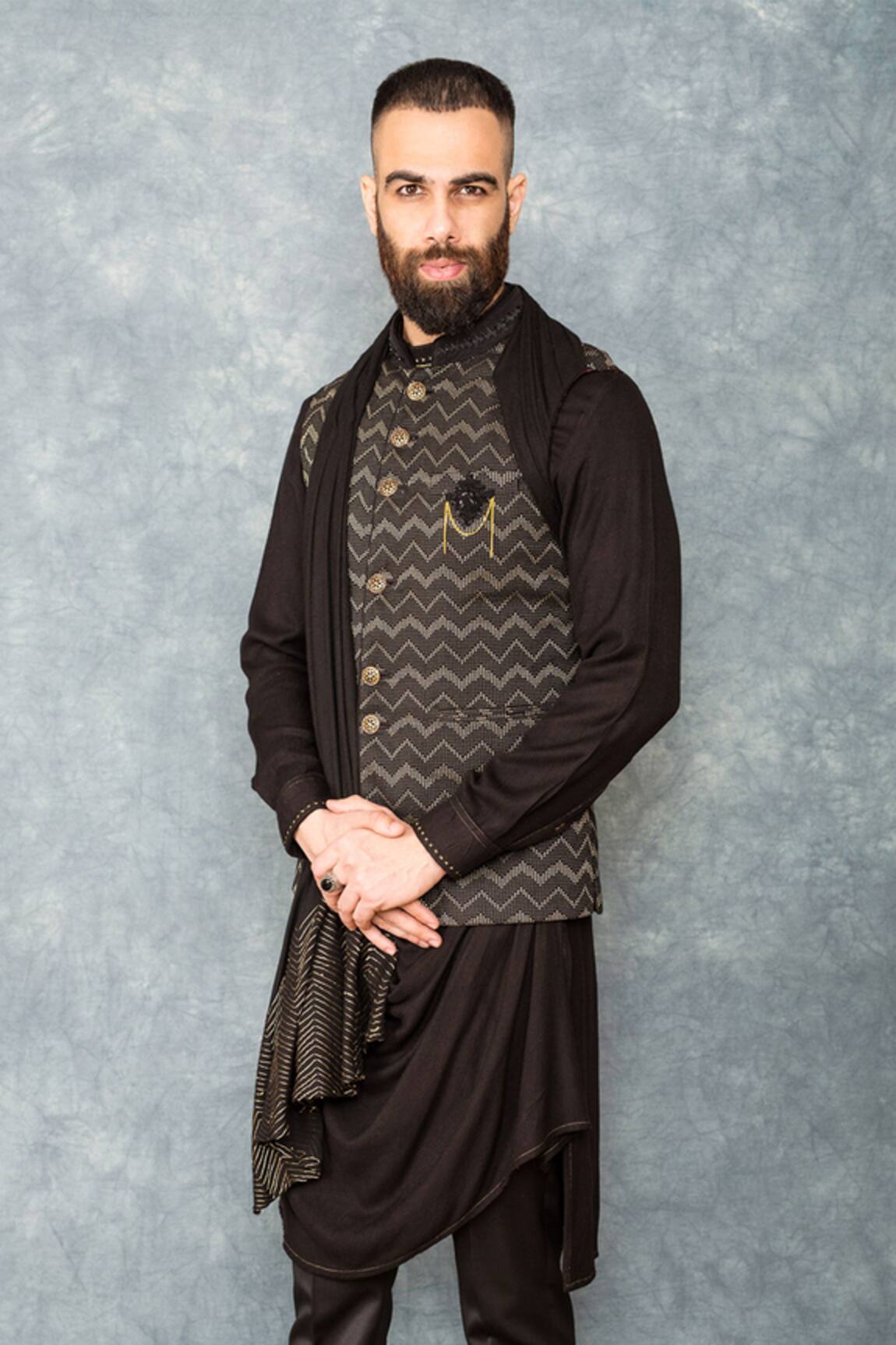 Sarab Khanijou Embroidered Bundi & Draped Kurta Set