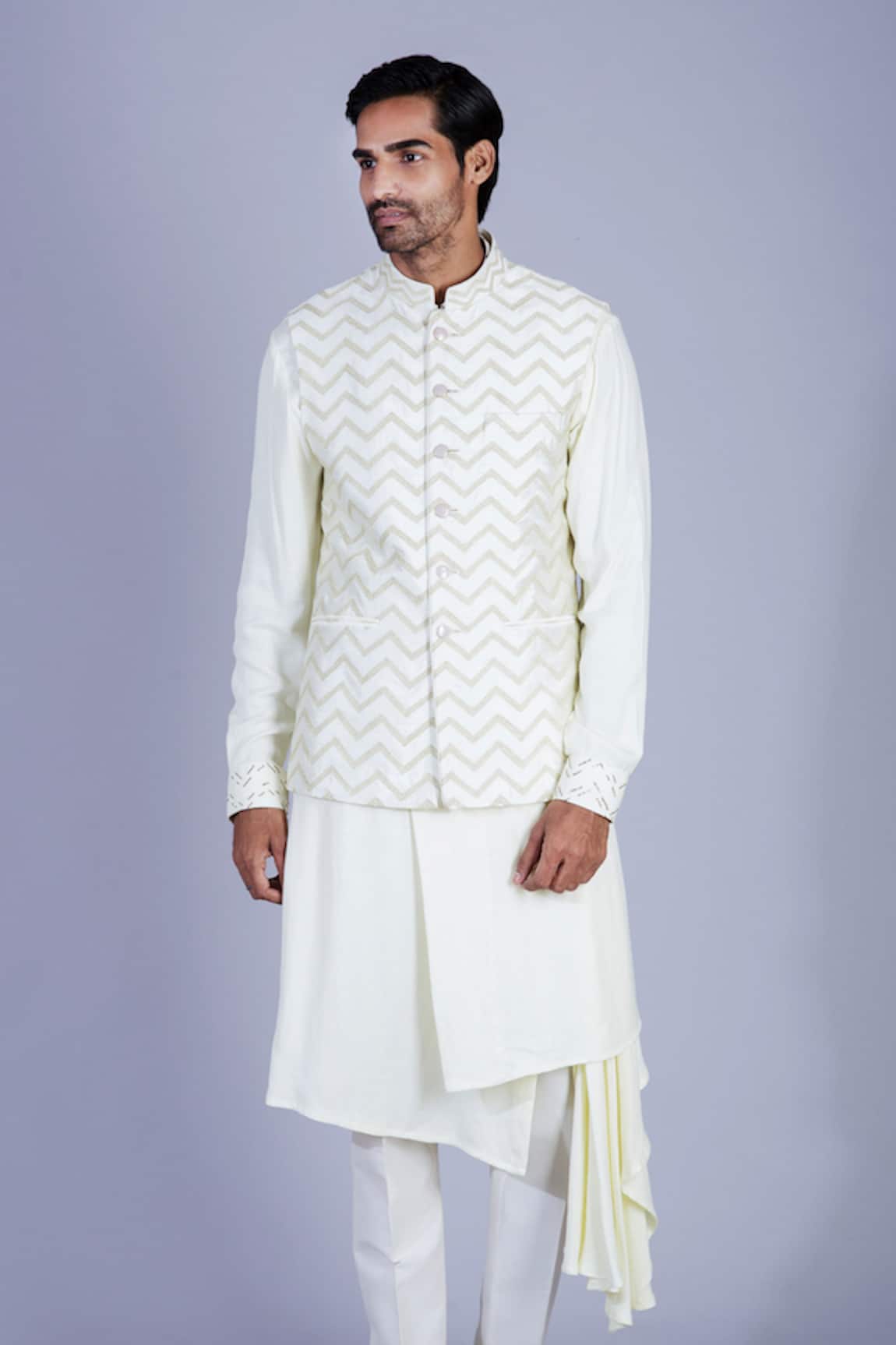Sarab Khanijou Embroidered Bundi & Draped Kurta Set