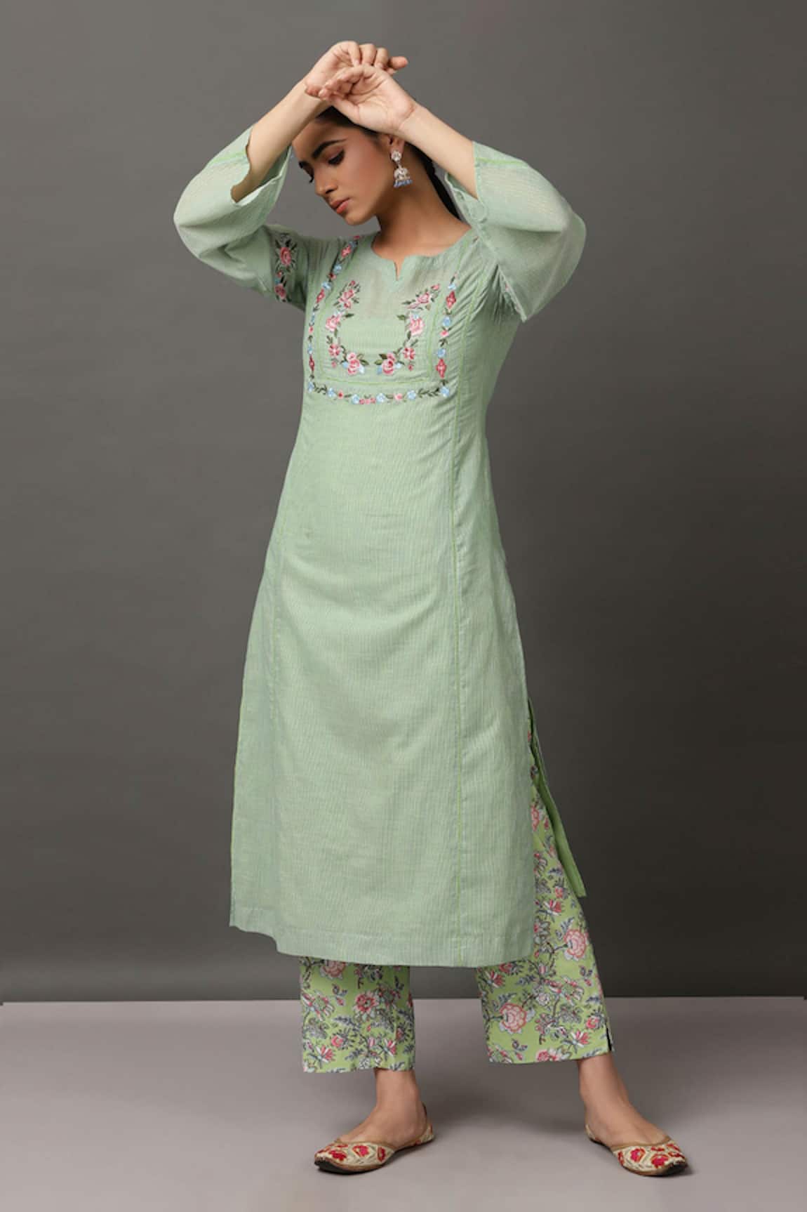 NUHH Cotton Embroidered Kurta & Pant Set