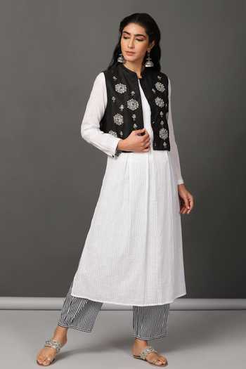 NUHH Embroidered Jacket & Striped Pant Set 