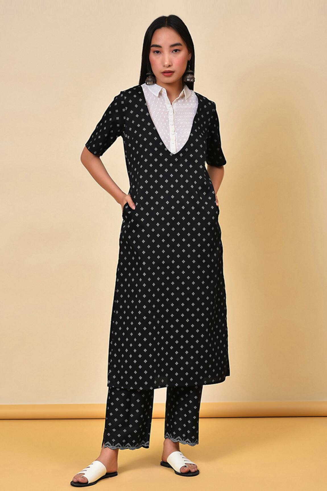 NUHH Floral Motif Kurta & Pant Set