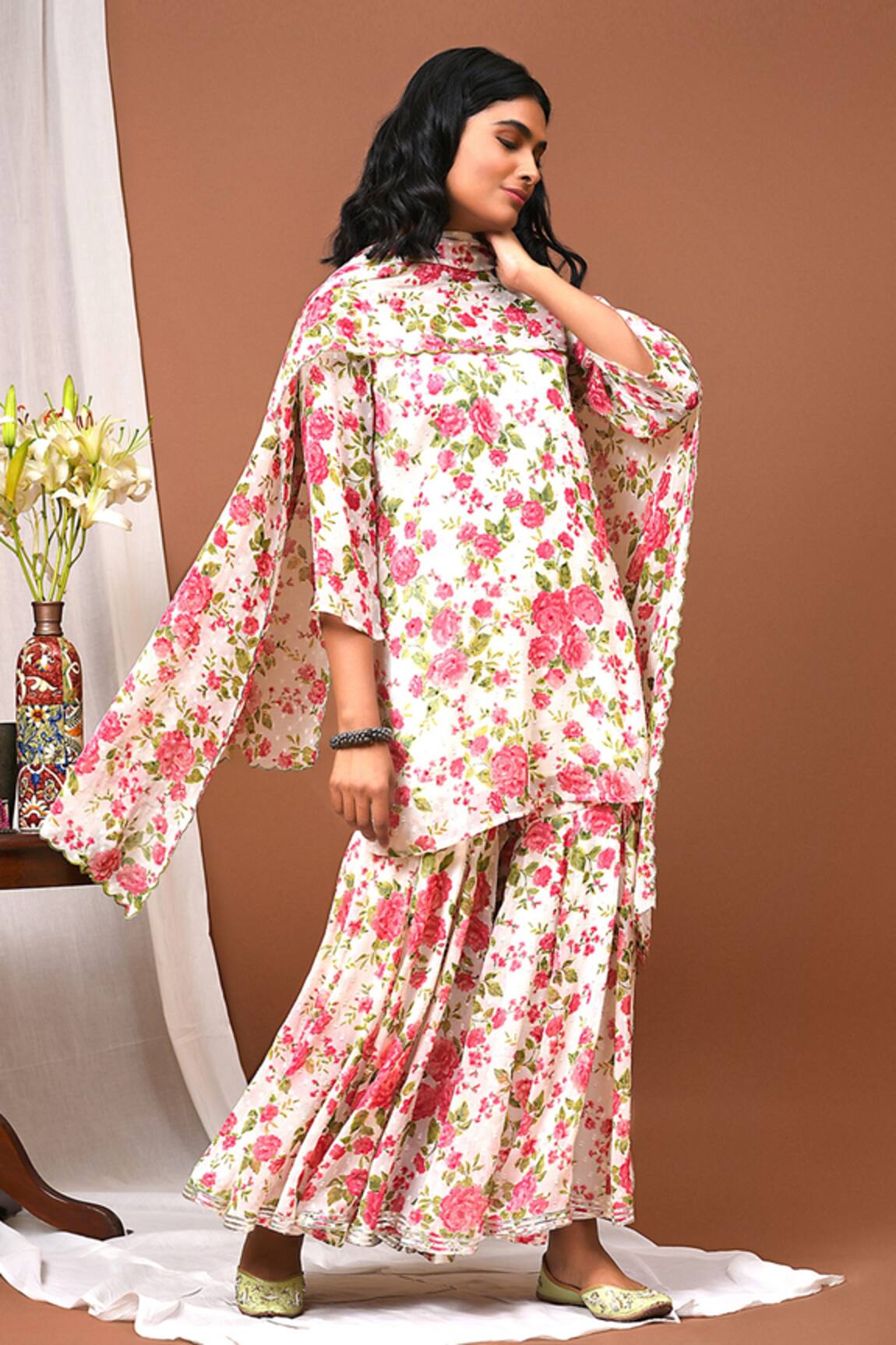 NUHH Floral Print Kurta Sharara Set