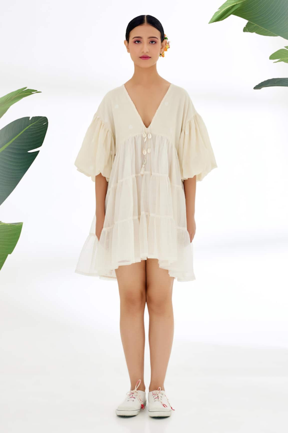 Nikasha Handwoven Jamdani Cotton Tiered Dress 