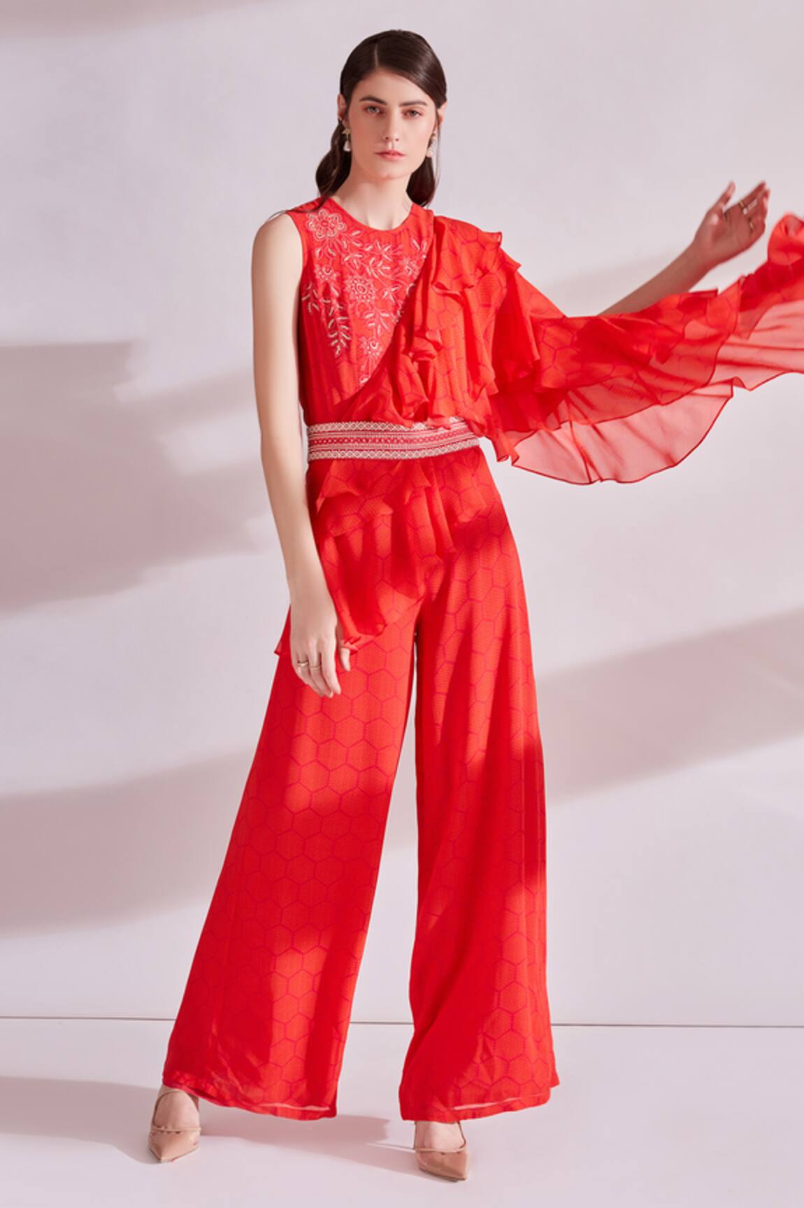 Namrata Joshipura Bandhej Print Frill Jumpsuit