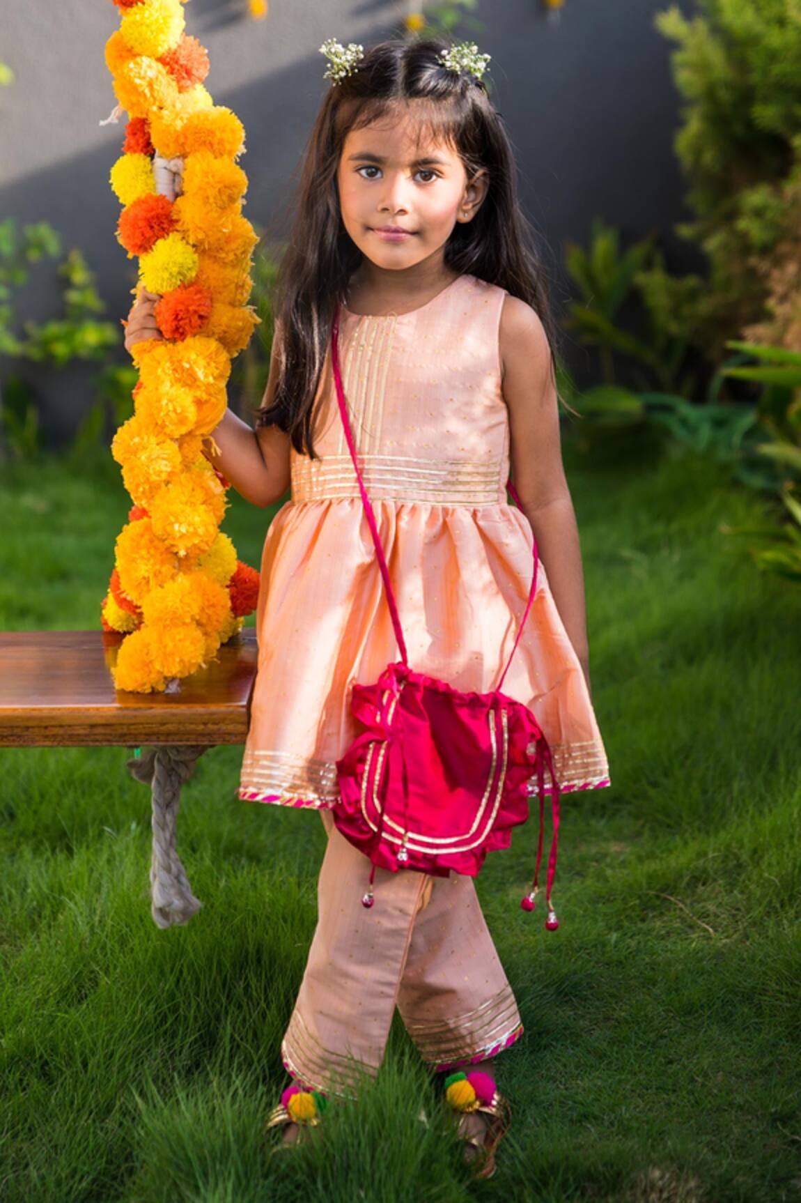 Fairies Forever Gota Work Peplum Kurta & Pant Set With Bag