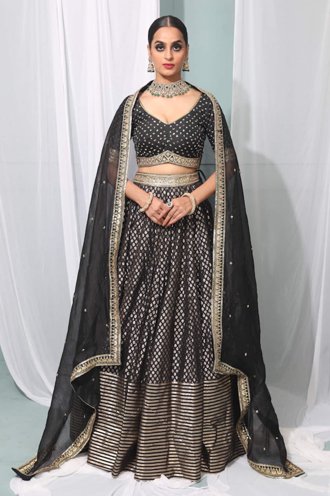 Neha Khullar Embroidered Banarasi Silk Lehenga Set