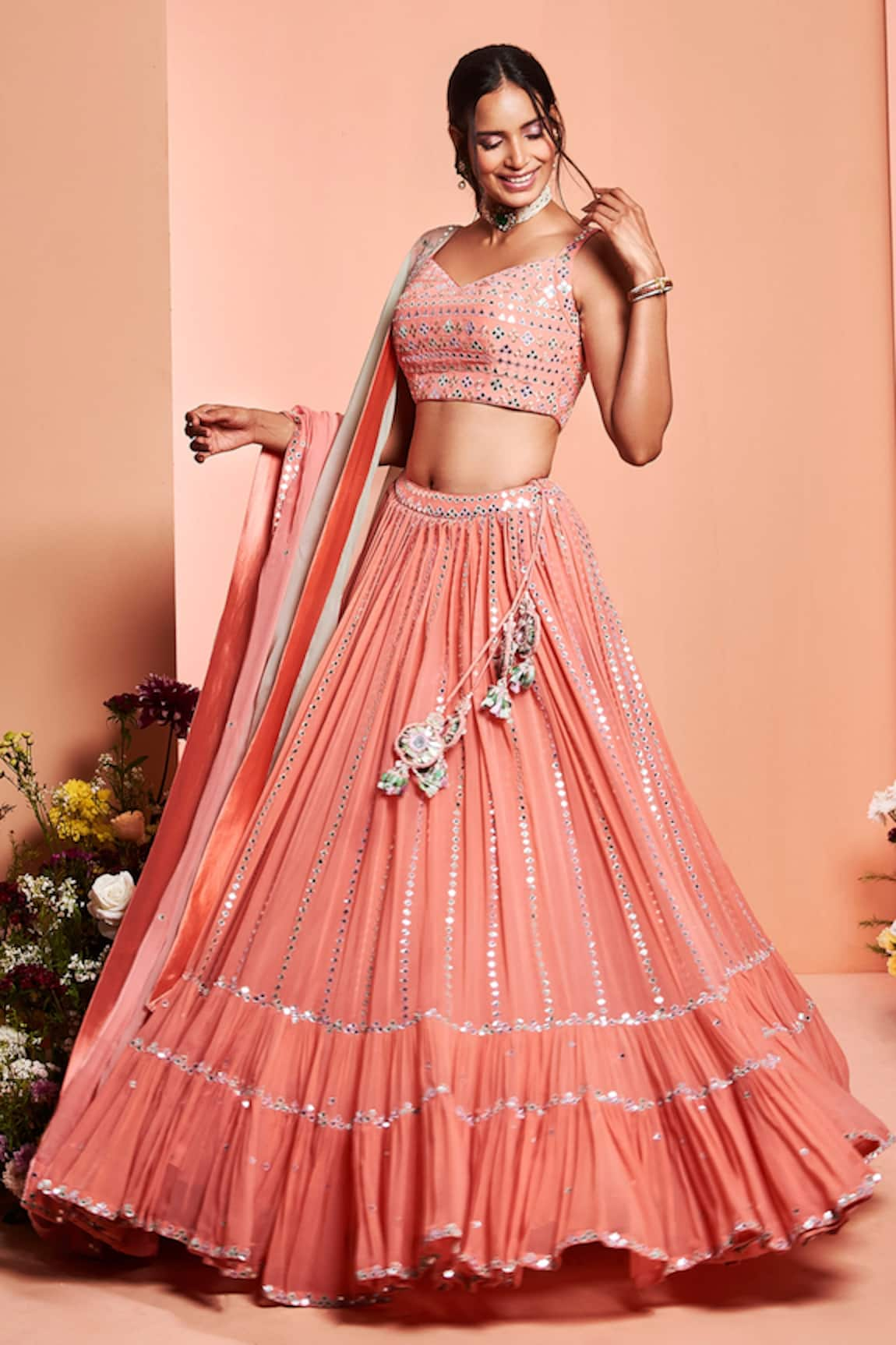 Niamh By Kriti Foil Mirror Work Lehenga Set