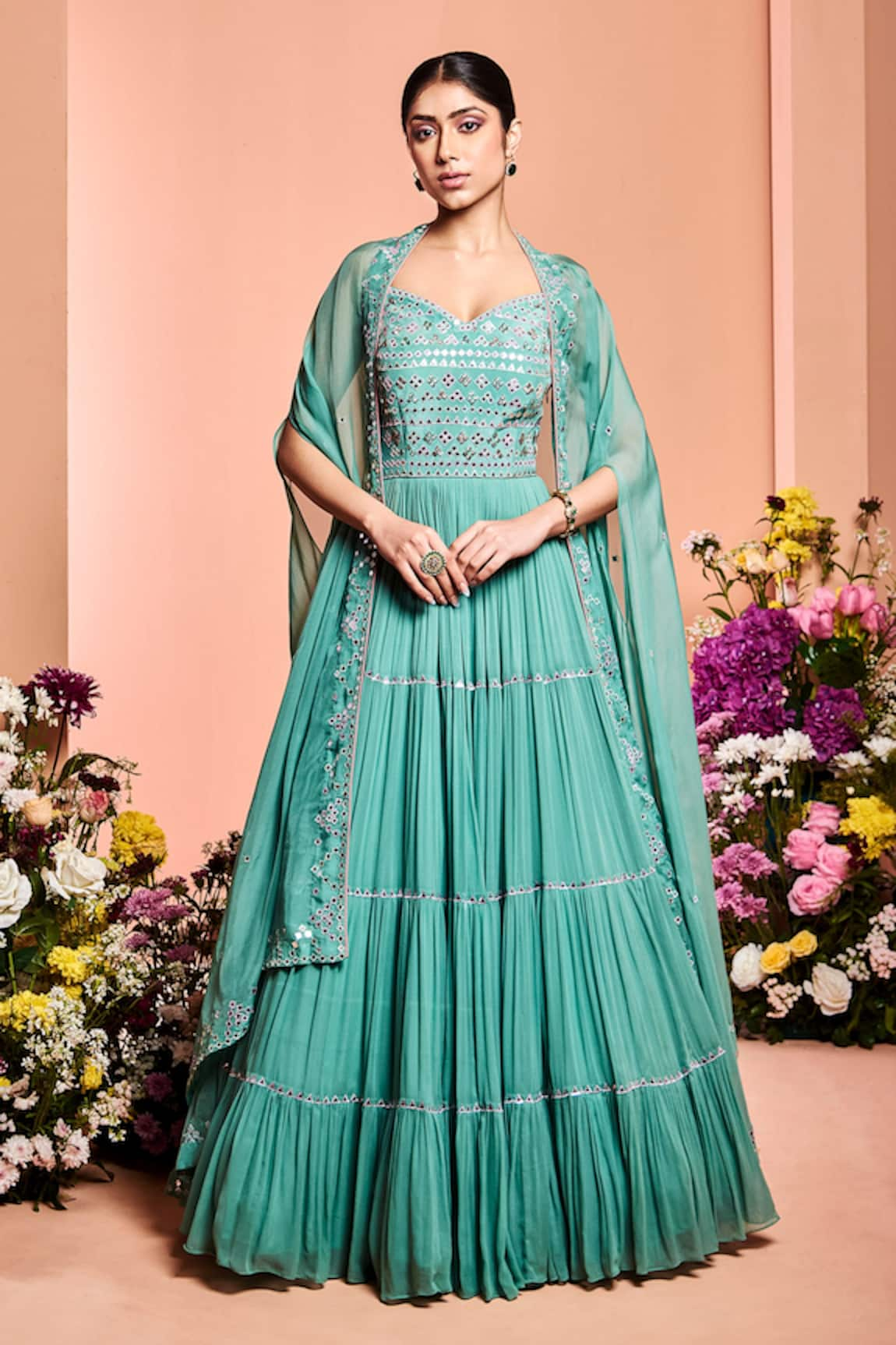 Niamh By Kriti Embroidered Anarkali With Cape