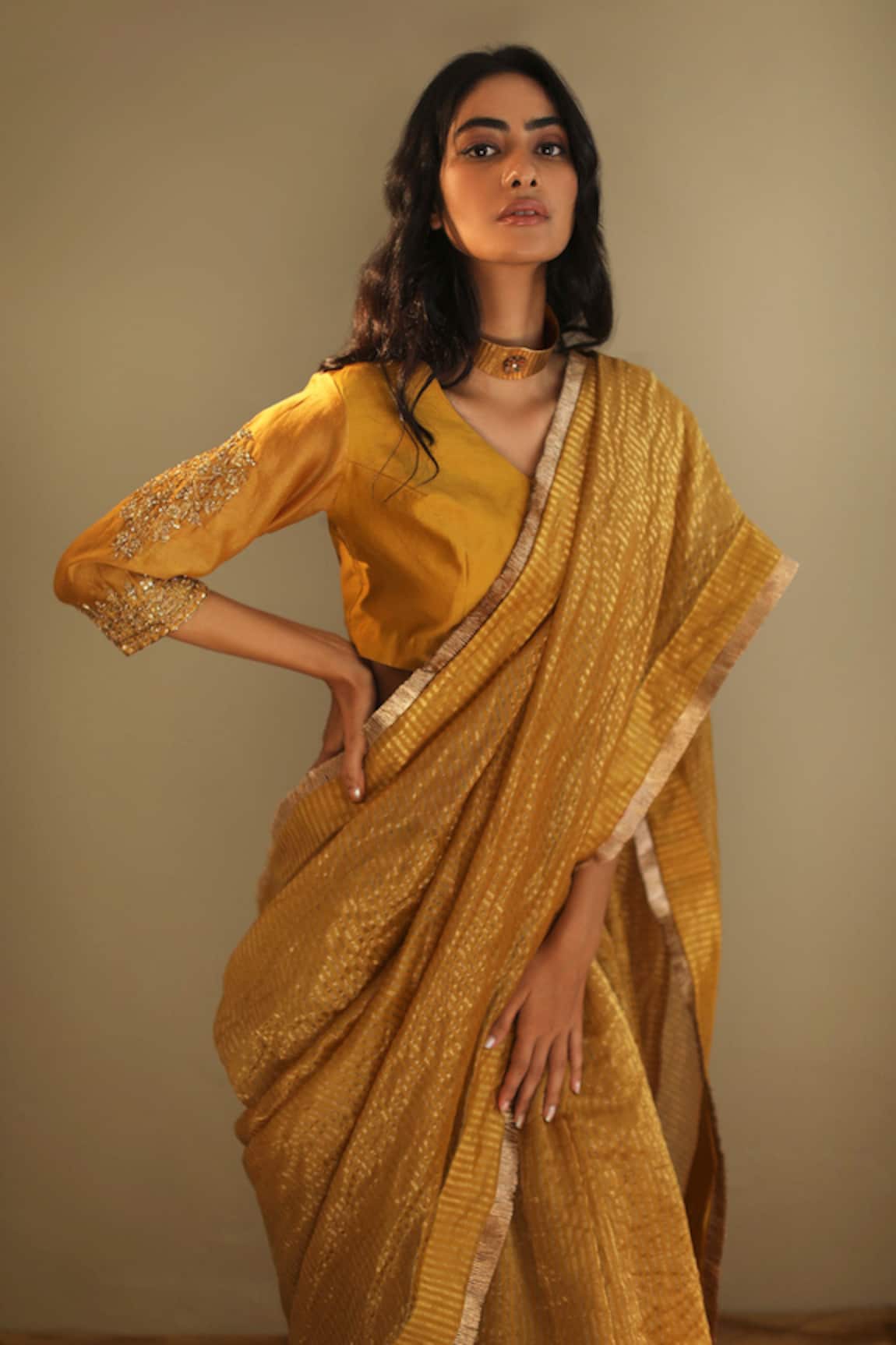 Shorshe Clothing Chanderi Semi-Stitched Saree Blouse