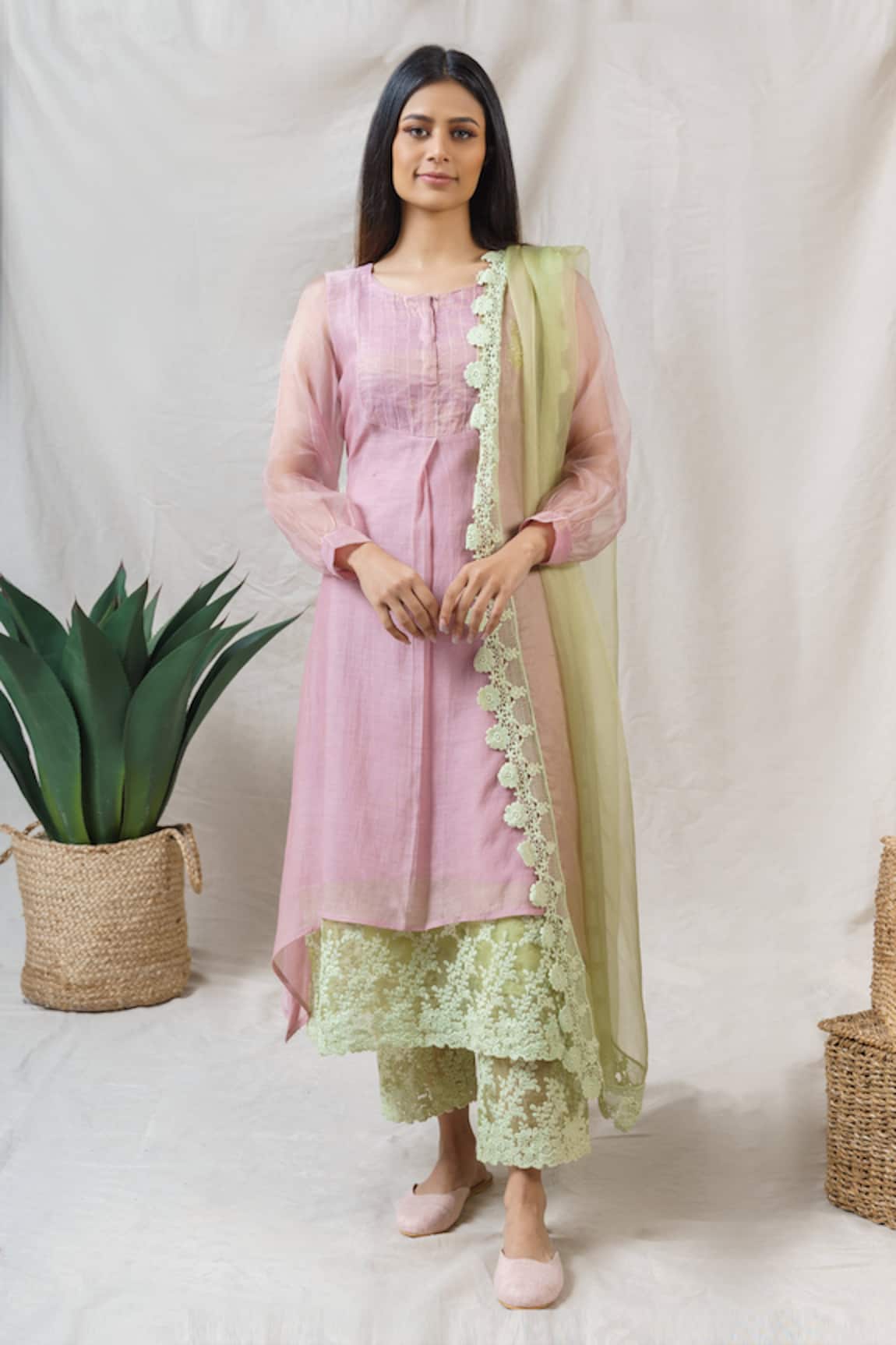 Naaz By Noor Embroidered Silk Chanderi Kurta Set