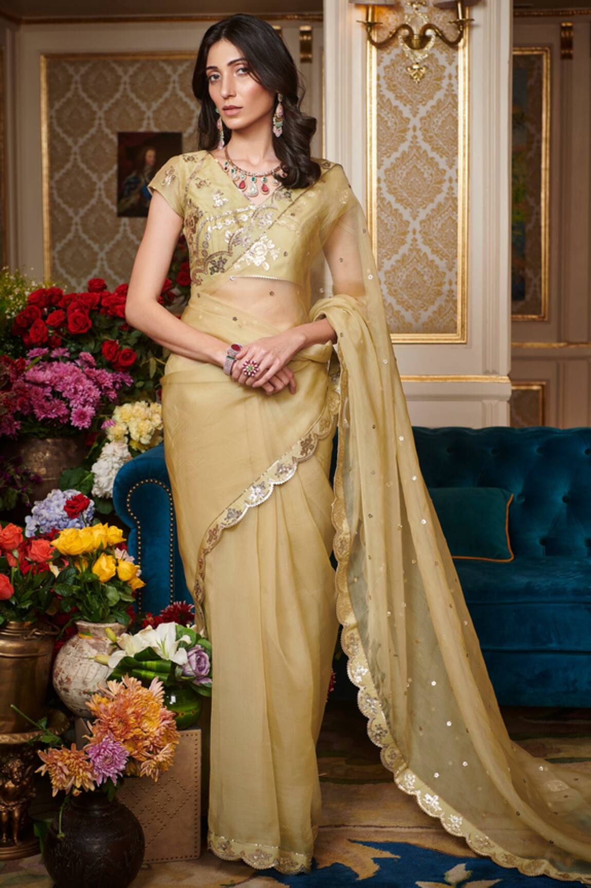 Sahil Kochhar Organza Embroidered Saree with Blouse 