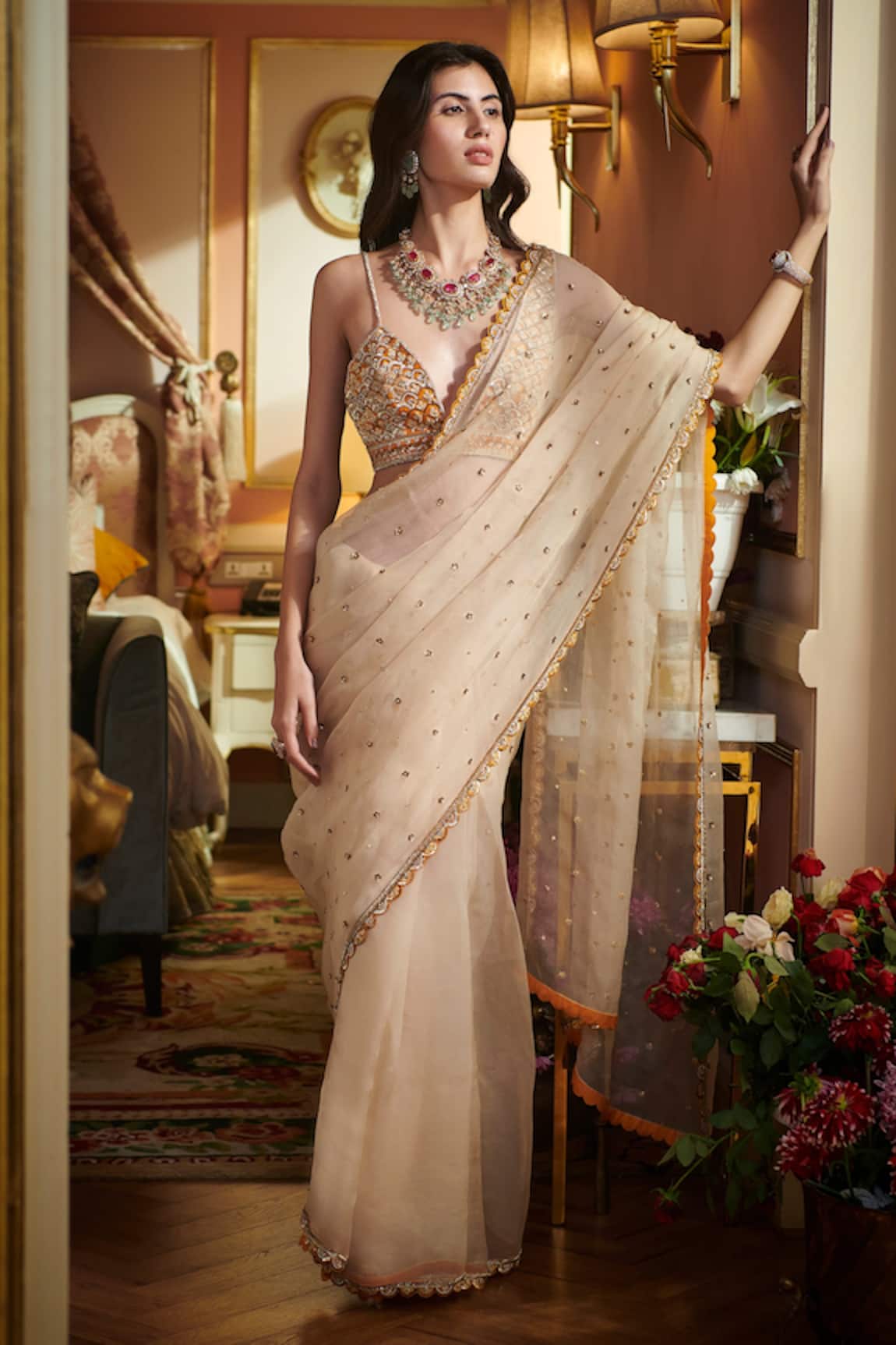 Sahil Kochhar Organza Embroidered Saree with Blouse 