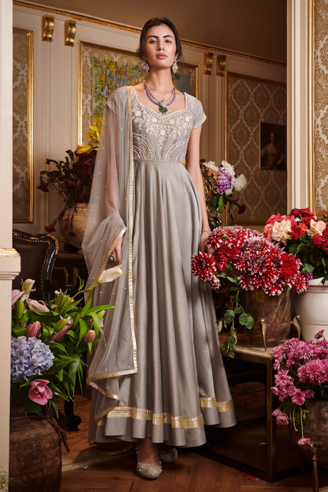 Sahil Kochhar Chanderi Embroidered Anarkali Set