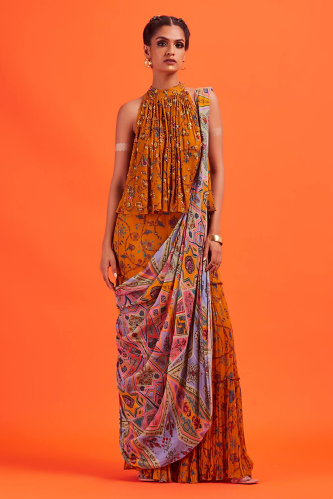 DiyaRajvvir Printed Gharara Pant Saree With Top 