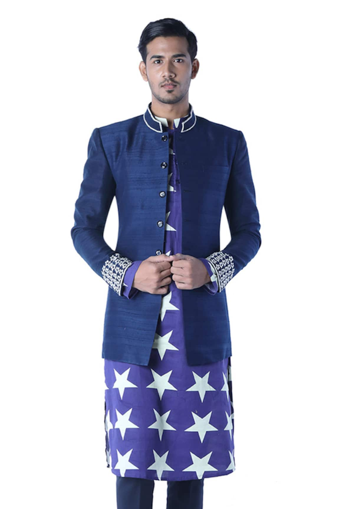 Debarun Embroidered Silk Jacket & Kurta Set