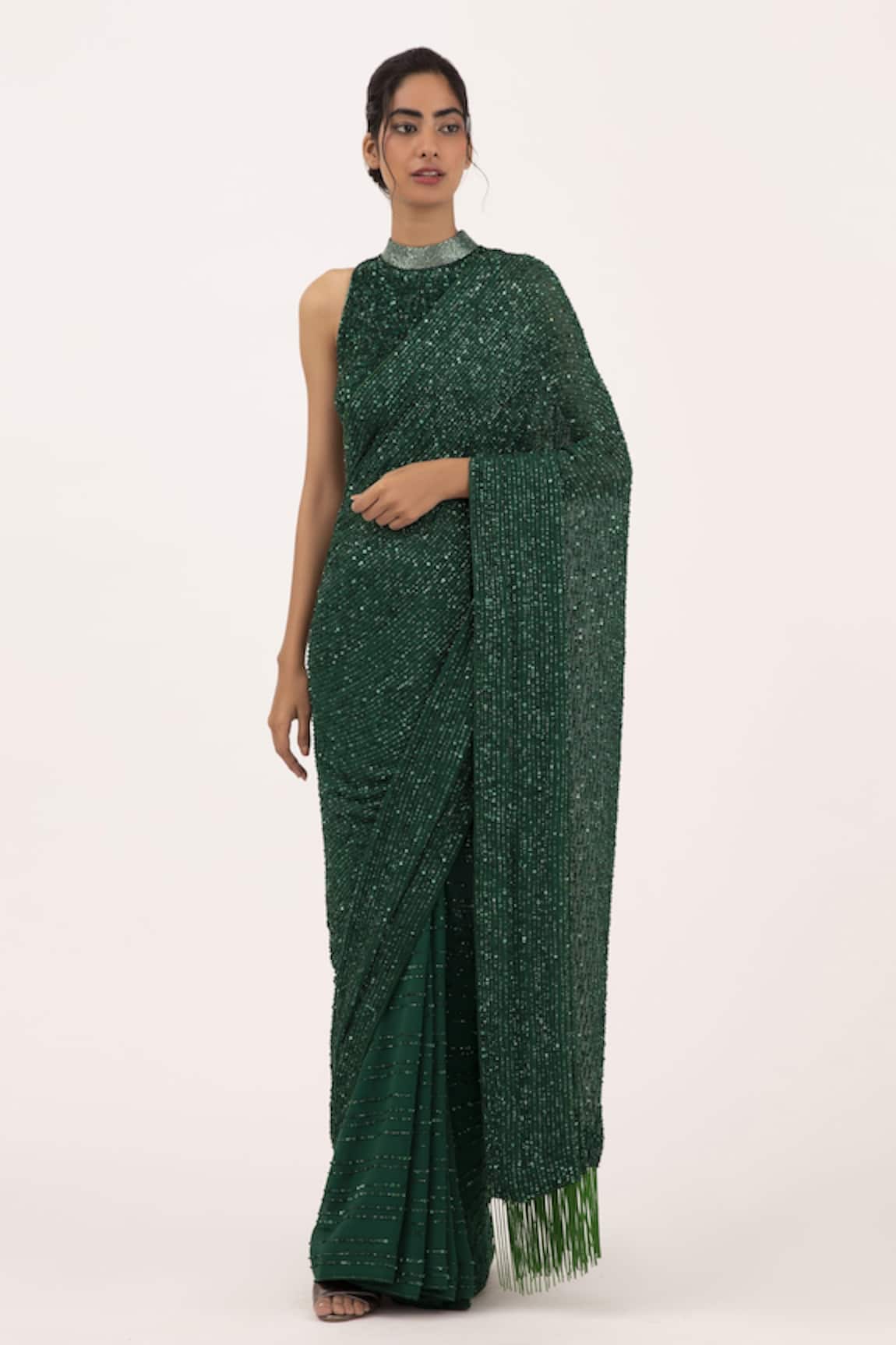 Nakul Sen Chiffon Sequin Embroidered Saree Set