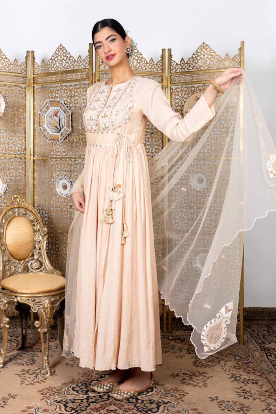 Nadima Saqib Chanderi Anarkali With Dupatta 