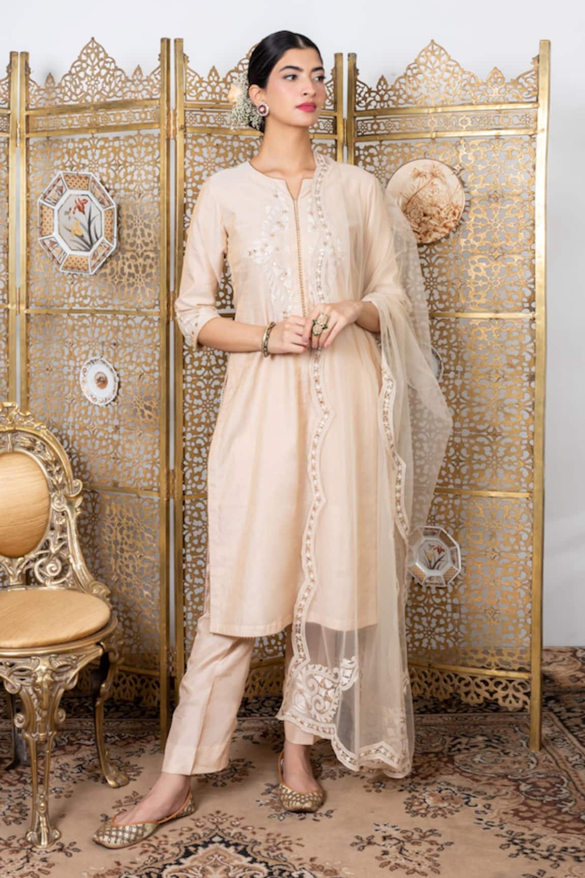Nadima Saqib Chanderi Kurta & Pant Set 