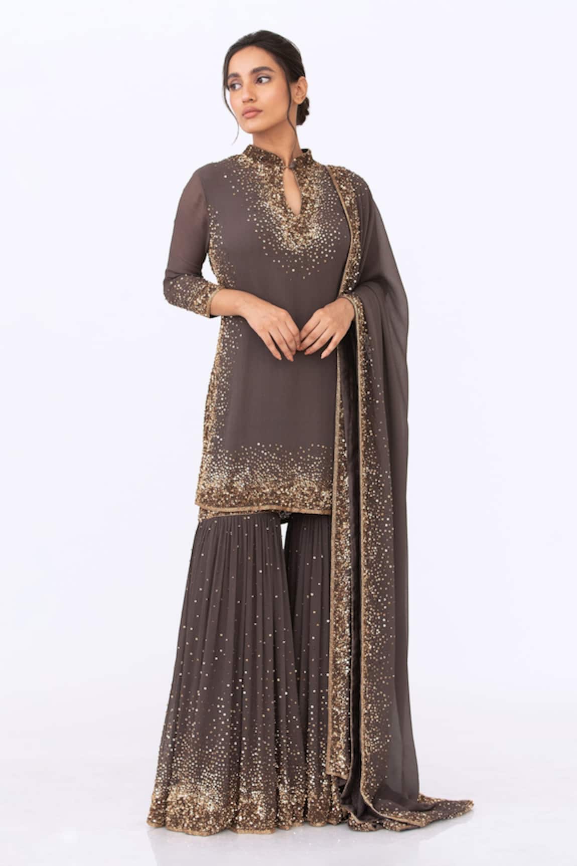 Nakul Sen Chiffon Sequin Embroidered Kurta Set