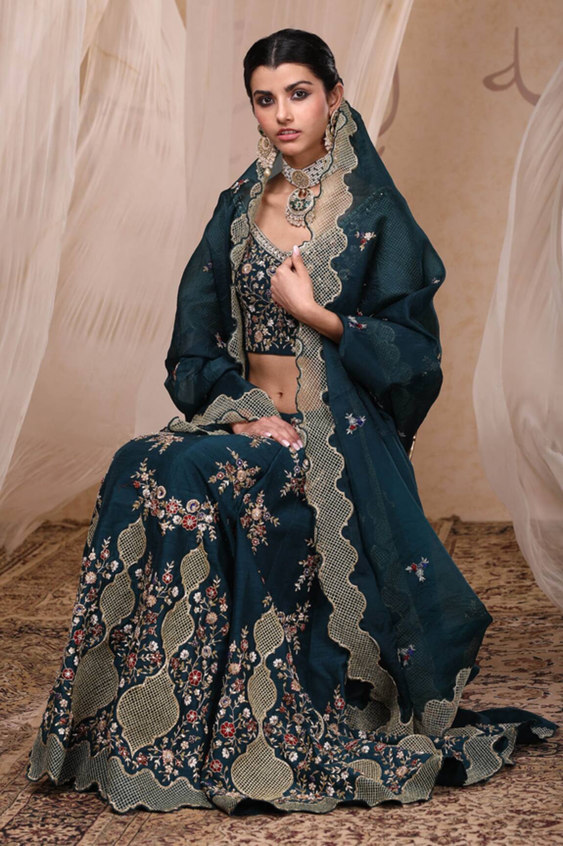 Nadima Saqib Silk Organza Embroidered Bridal Lehenga Set 