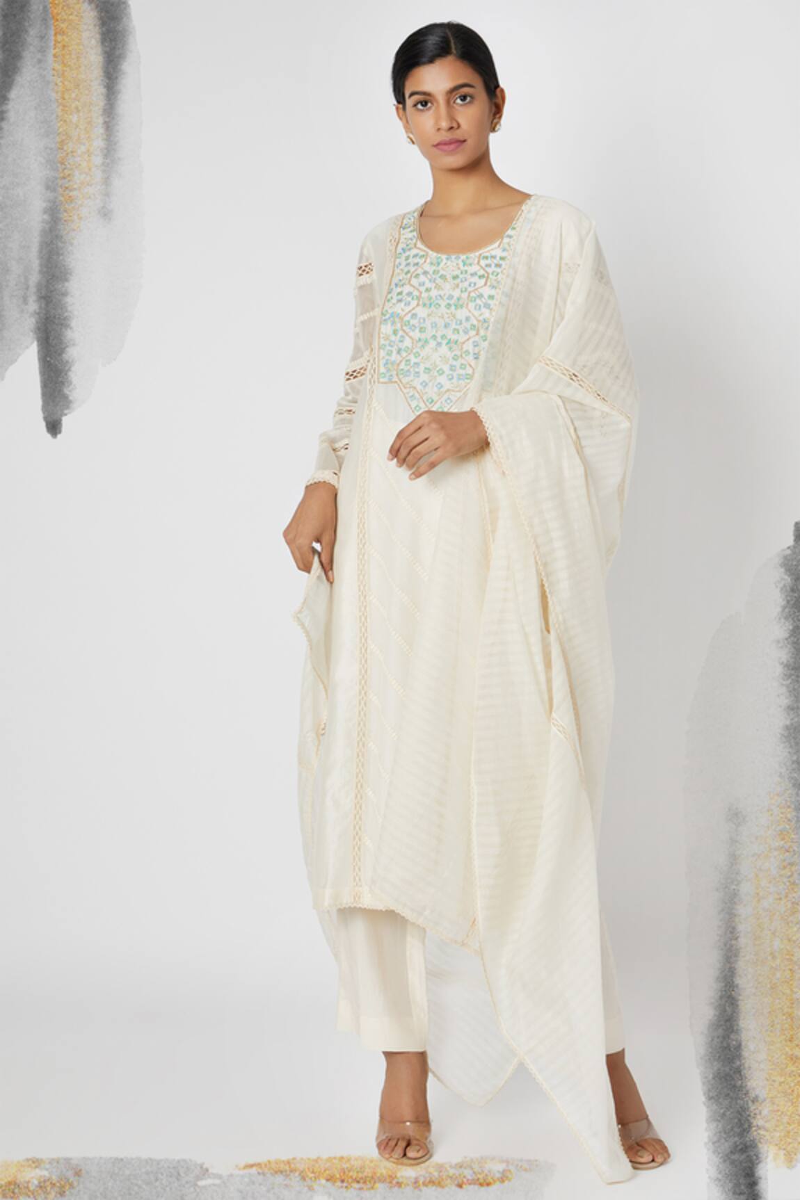 Nadima Saqib Chanderi Silk Embroidered Kurta Set