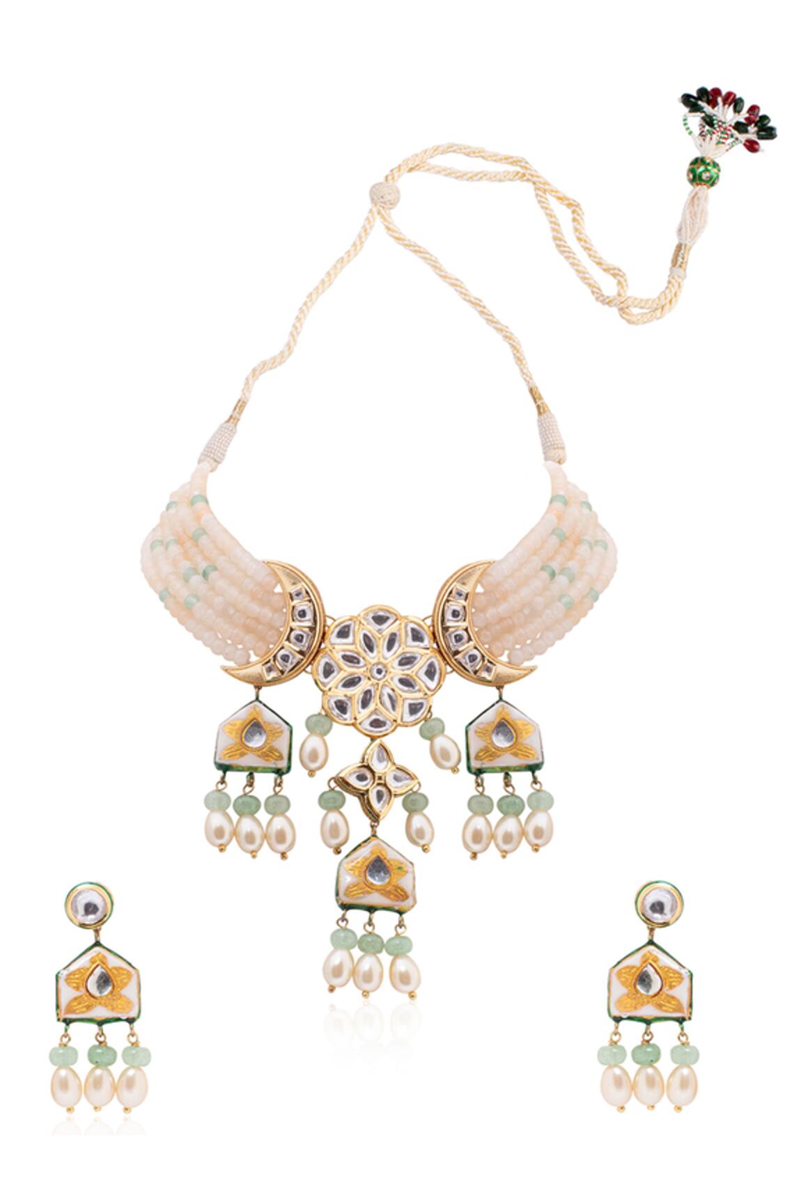 joules by radhika Beaded Polki Pendant Choker Set