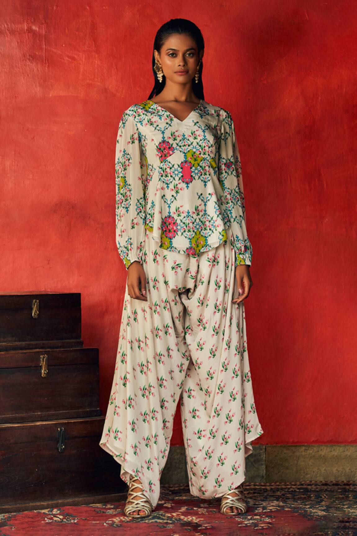 Nautanky Floral Print Asymmetric Pant Set