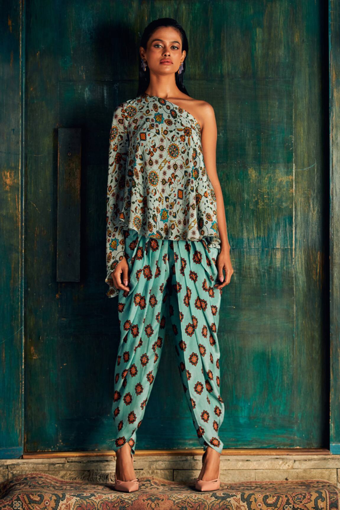 Nautanky Floral Print One Shoulder Top & Tulip Pant Set