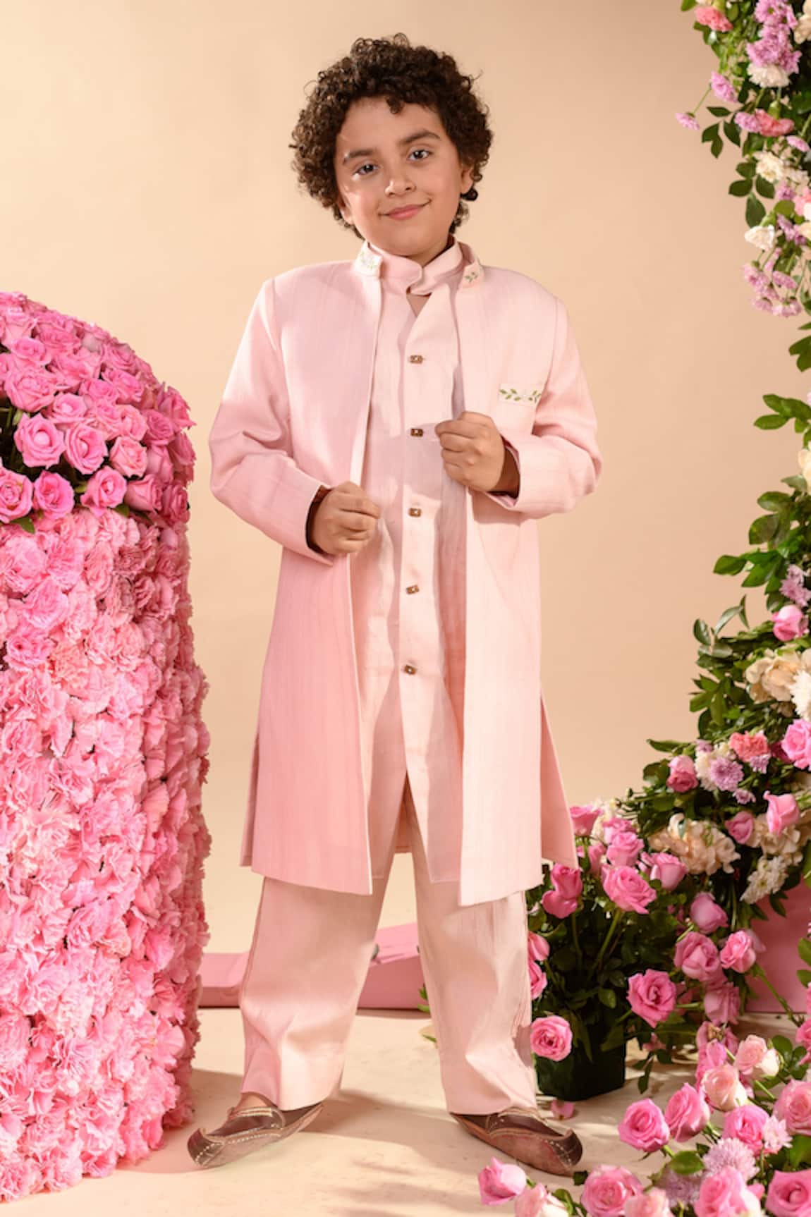 Littleens Farrokh Open Front Achkan & Kurta Set