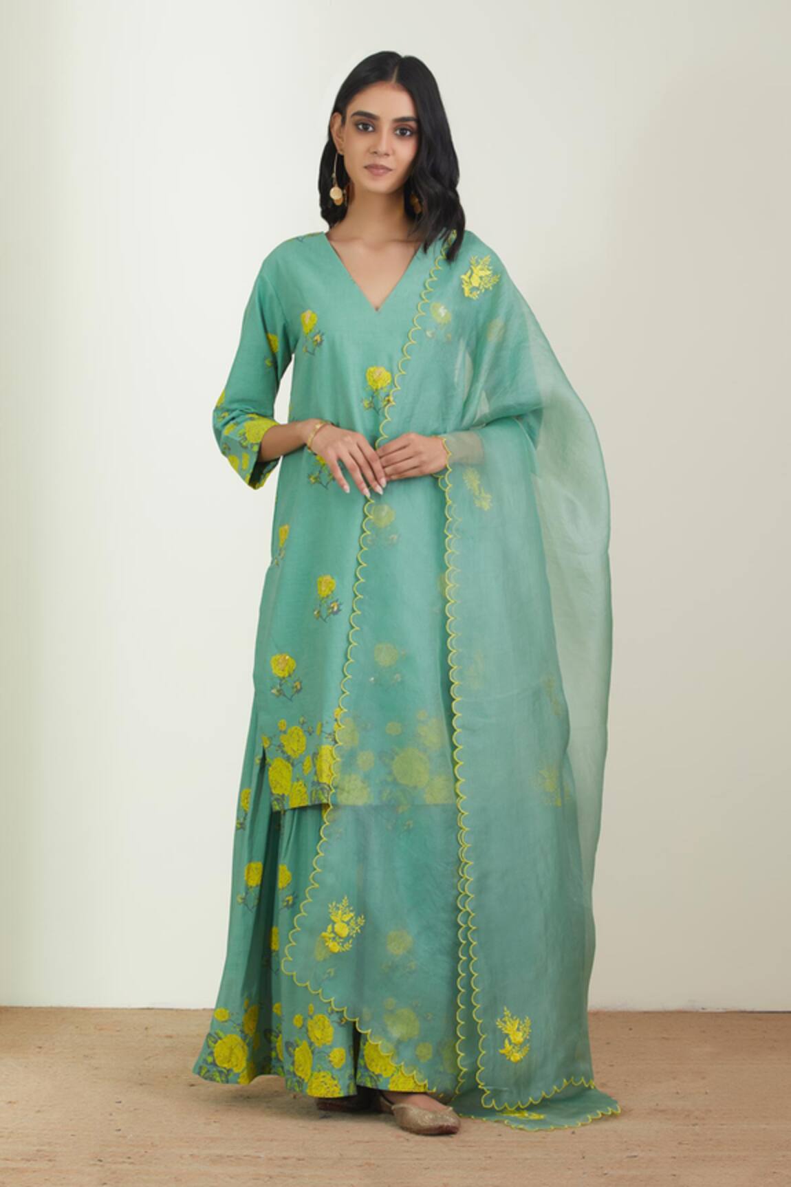 Label Earthen Printed Sharara & Kurta Set 