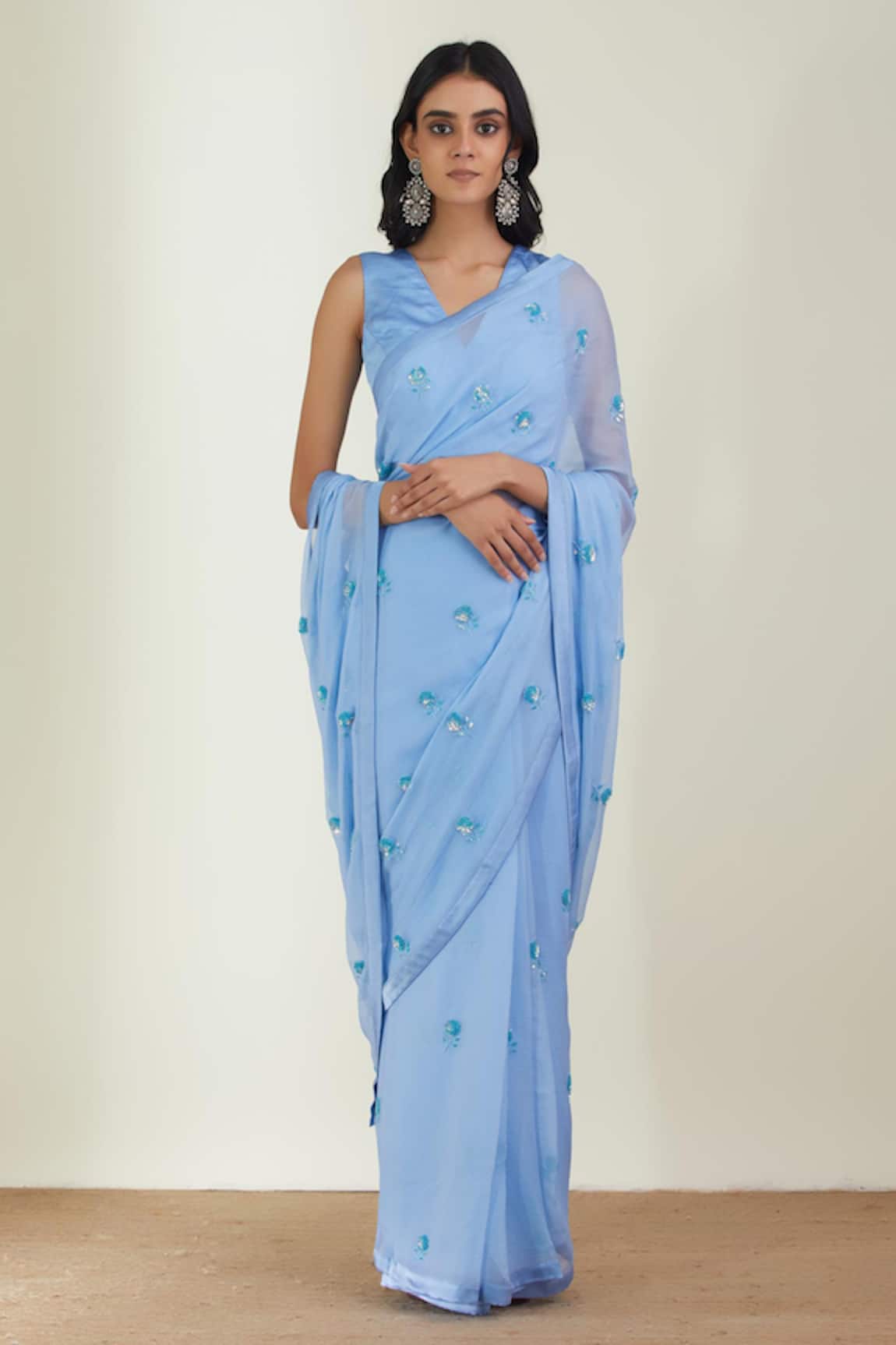 Label Earthen Embroidered Saree With Blouse 