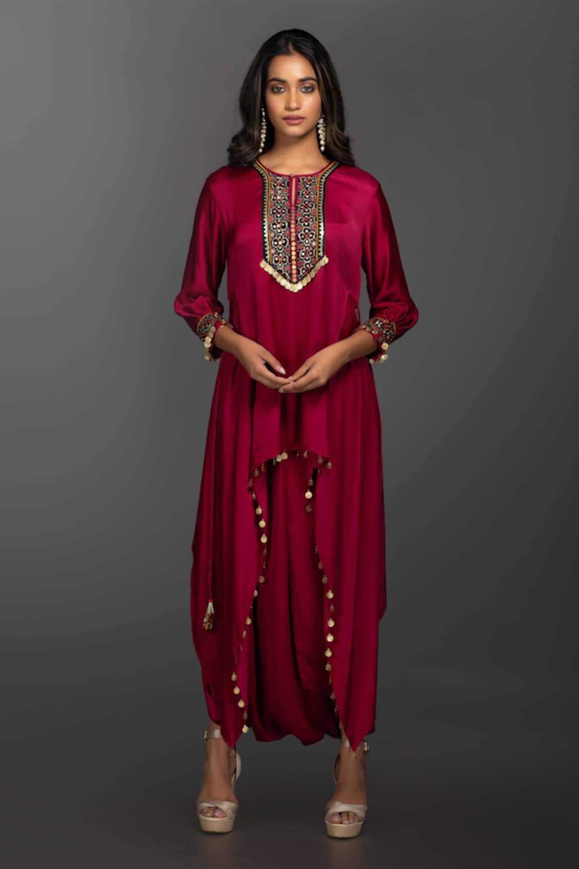 PRAHNAAYA presents Purple Rang Kaftan Style Dhoti Skirt Dress  Setexclusively at FEI