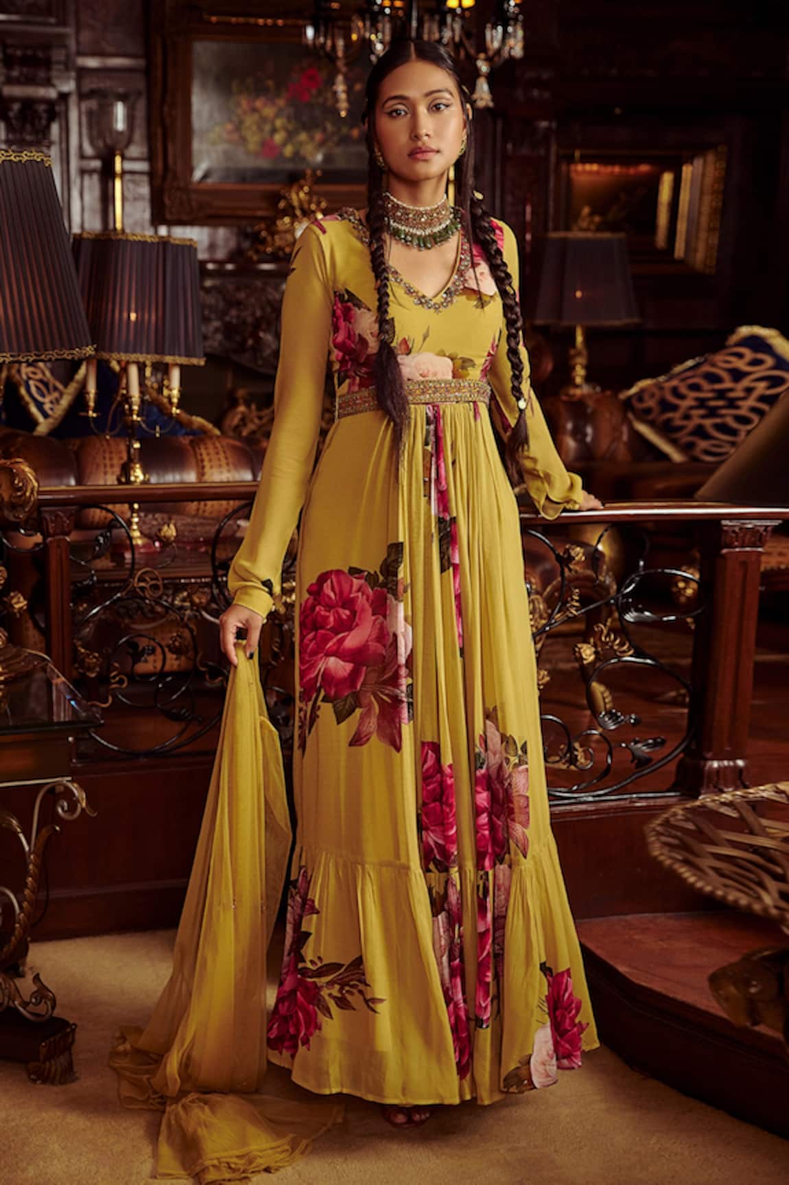 Kalista Nadira Floral Print Anarkali With Dupatta 
