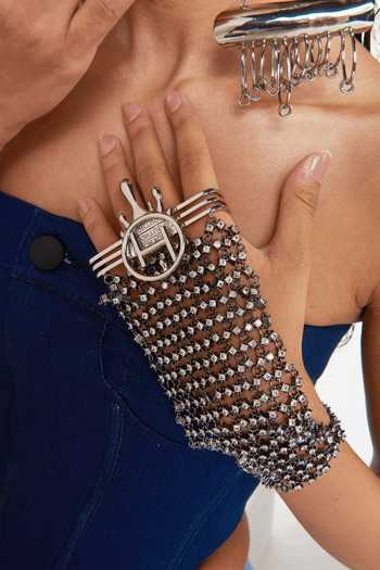 Outhouse Rhinestone Embellished Chainmail Gloves 