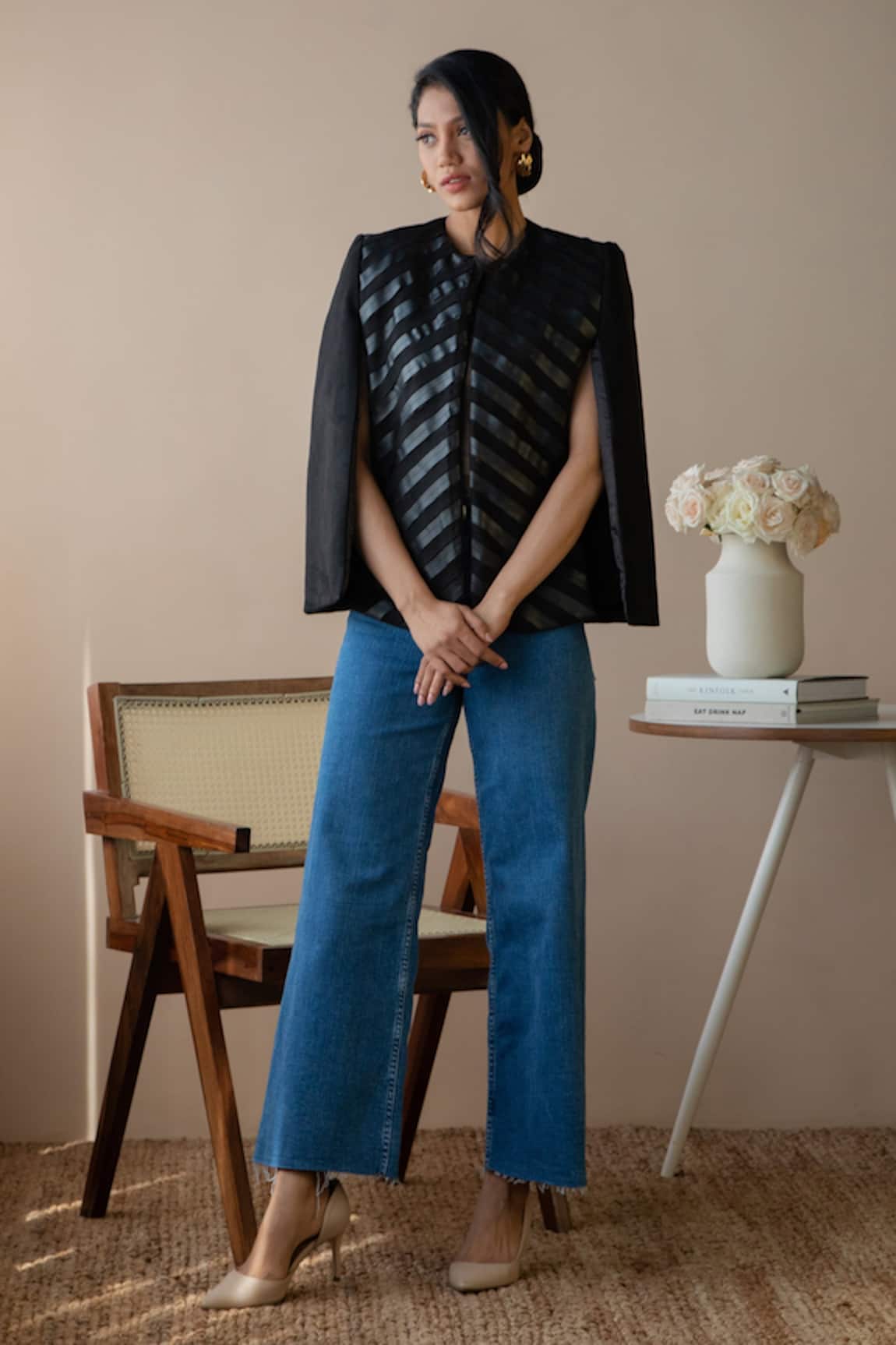 Rhe-Ana Chevron Embellished Cape