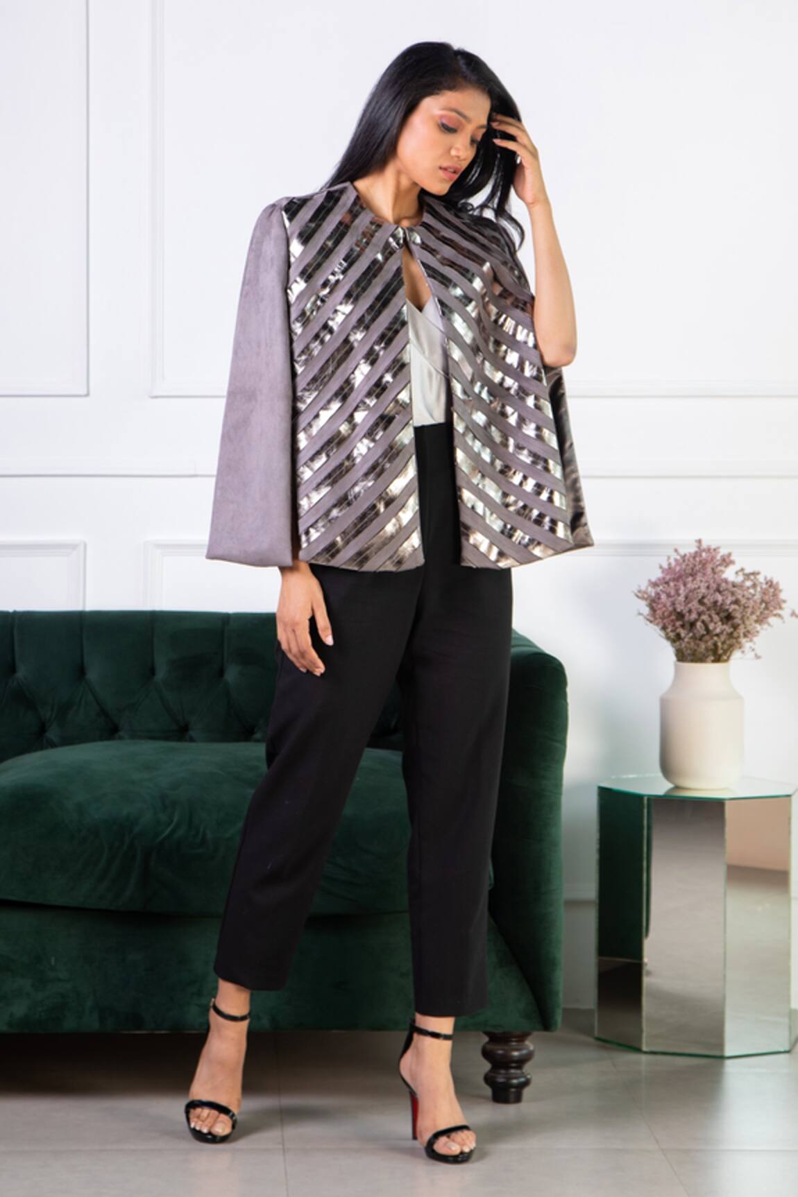 Rhe-Ana Chevron Embellished Cape 